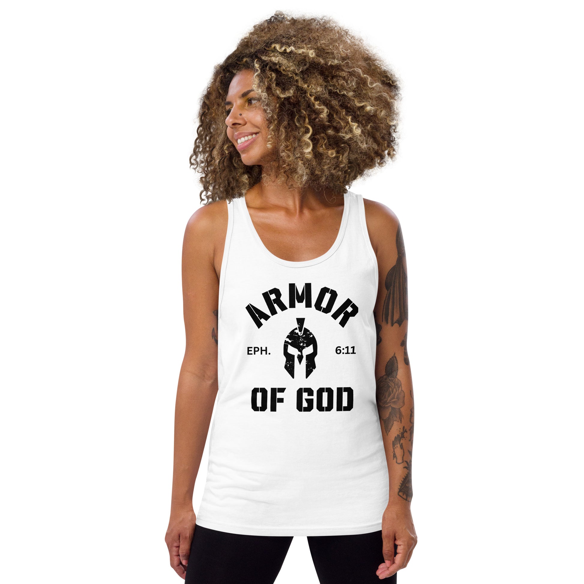 Armor of God Tank Top White (Unisex) - Humble & Faithful Co.