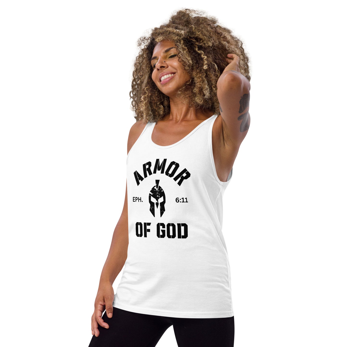 Armor of God Tank Top White (Unisex) - Humble & Faithful Co.