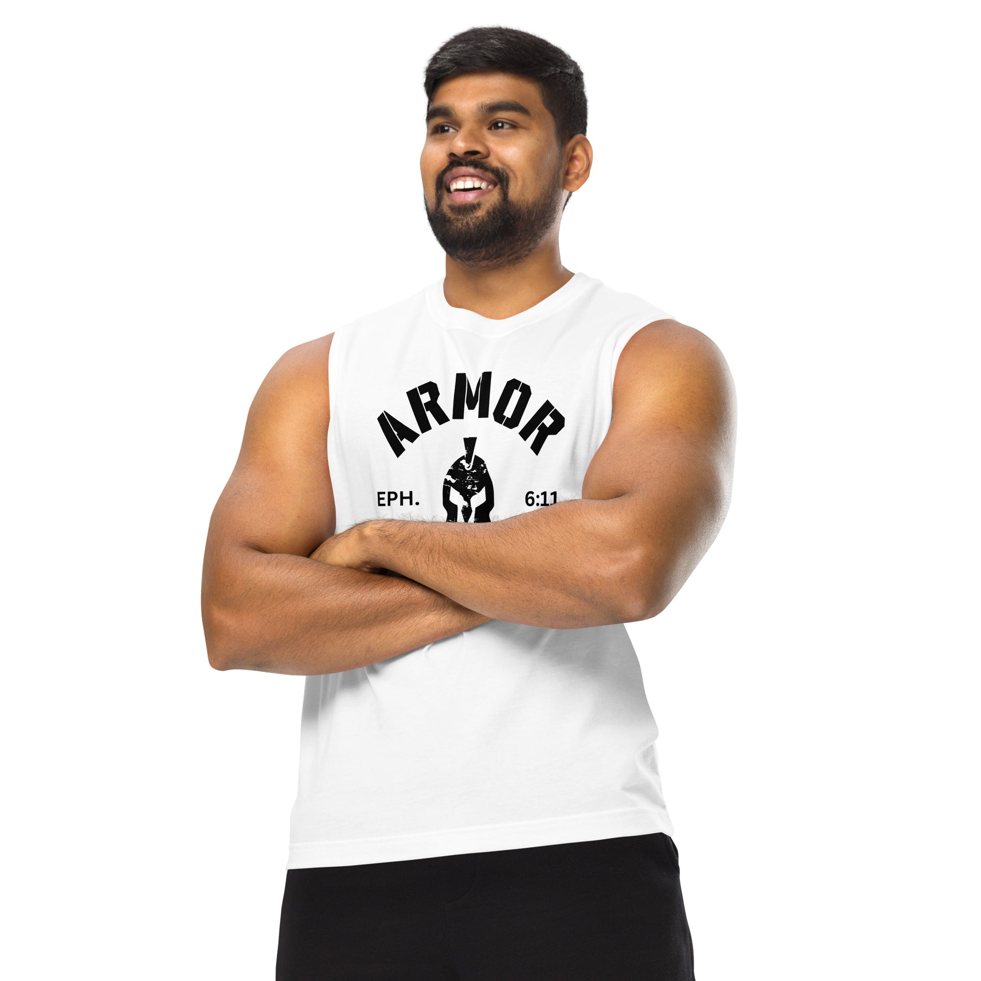 Armor of God Muscle Shirt (White) - Humble & Faithful Co.