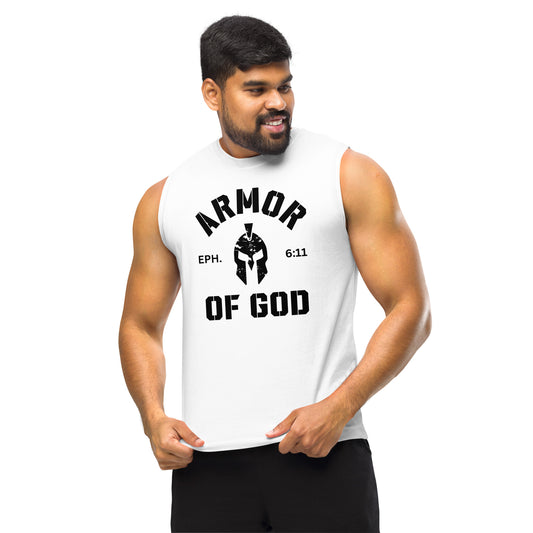 Armor of God Muscle Shirt (White) - Humble & Faithful Co.