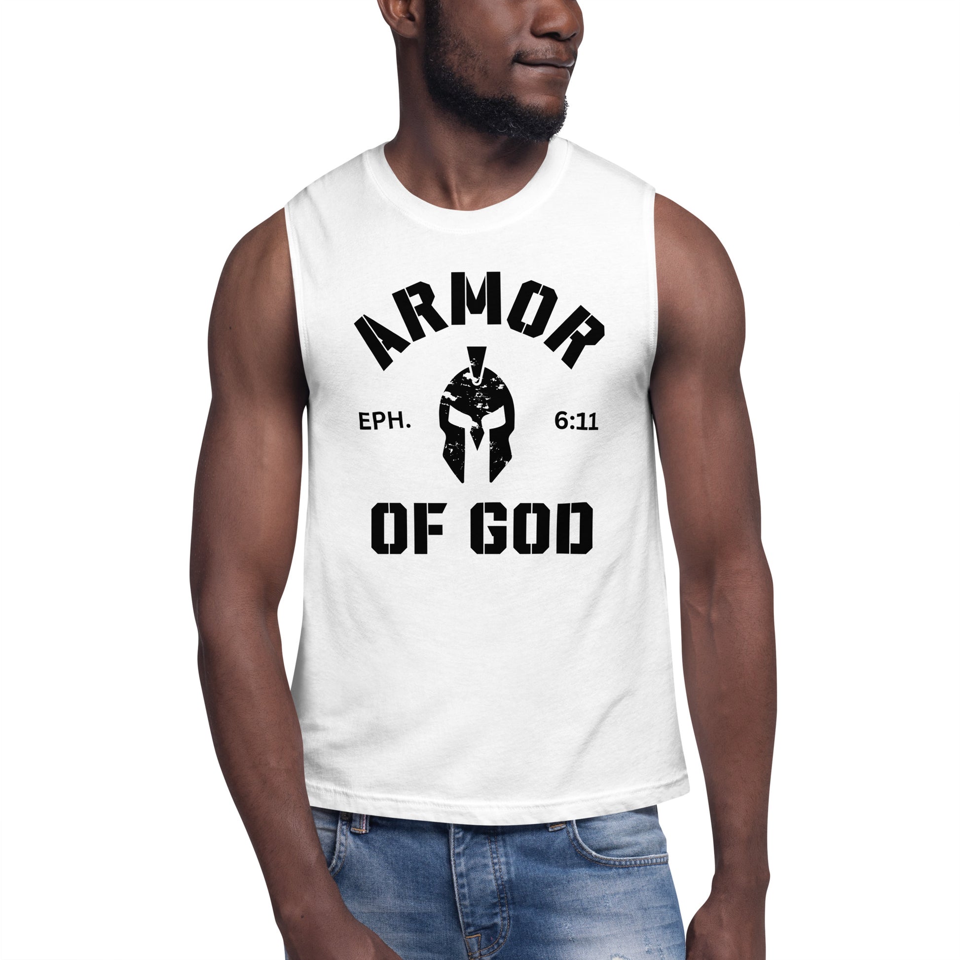 Armor of God Muscle Shirt (White) - Humble & Faithful Co.