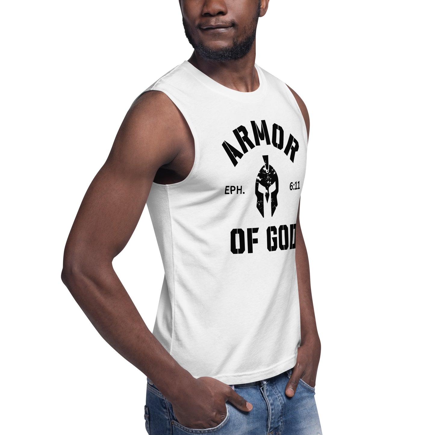 Armor of God Muscle Shirt (White) - Humble & Faithful Co.