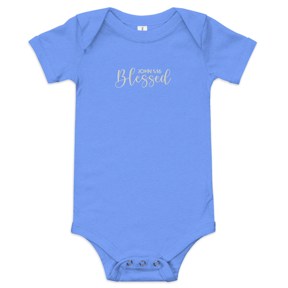 Blessed Baby Embroidered Short Sleeve One Piece (Unisex) - Humble & Faithful Co.