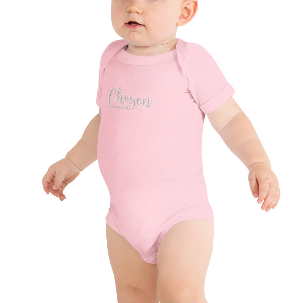 Chosen Baby Embroidered Short Sleeve One Piece (Unisex) - Humble & Faithful Co.