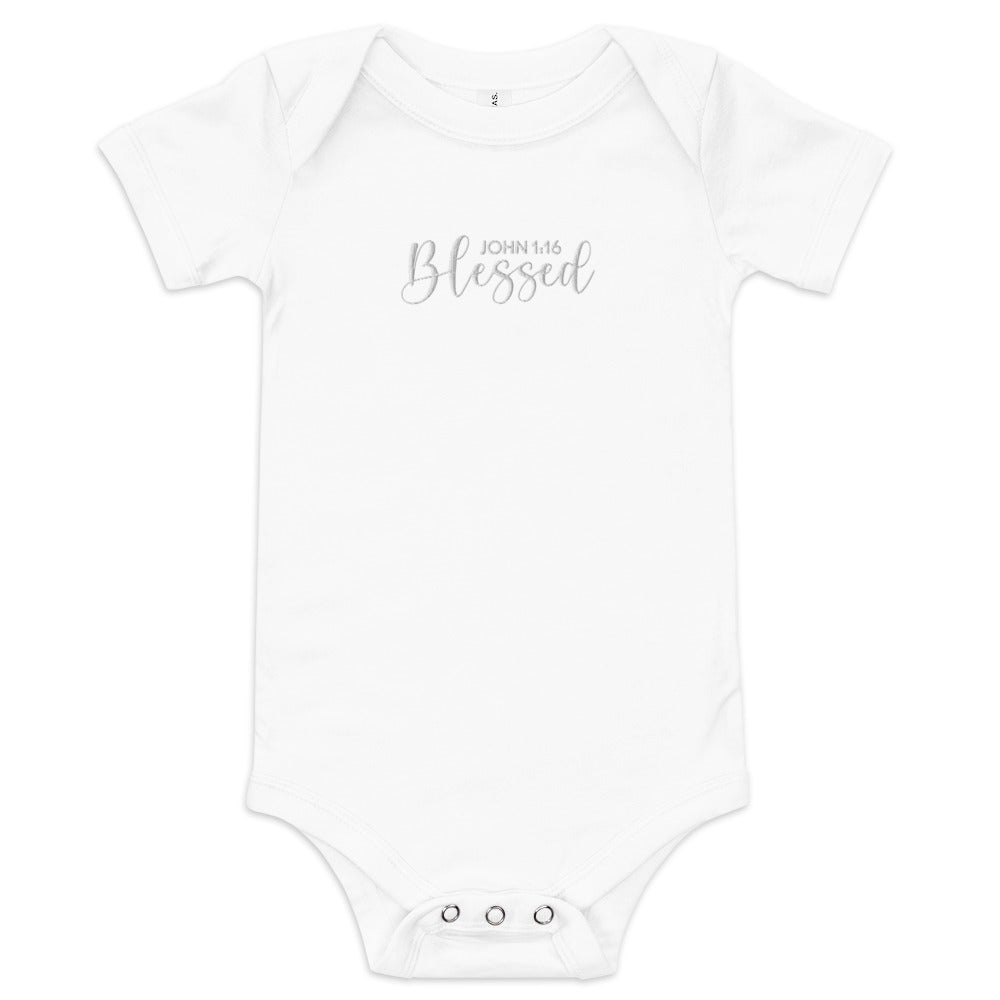 Blessed Baby Embroidered Short Sleeve One Piece (Unisex) - Humble & Faithful Co.