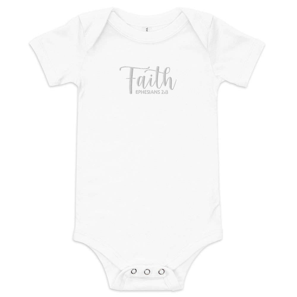 Faith Baby Embroidered Short Sleeve One Piece (Unisex) - Humble & Faithful Co.