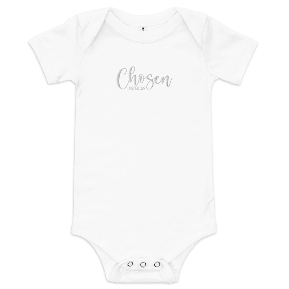 Chosen Baby Embroidered Short Sleeve One Piece (Unisex) - Humble & Faithful Co.