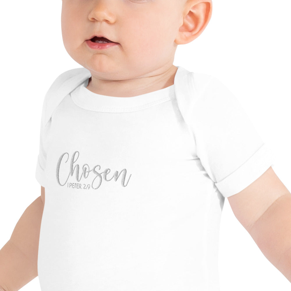Chosen Baby Embroidered Short Sleeve One Piece (Unisex) - Humble & Faithful Co.