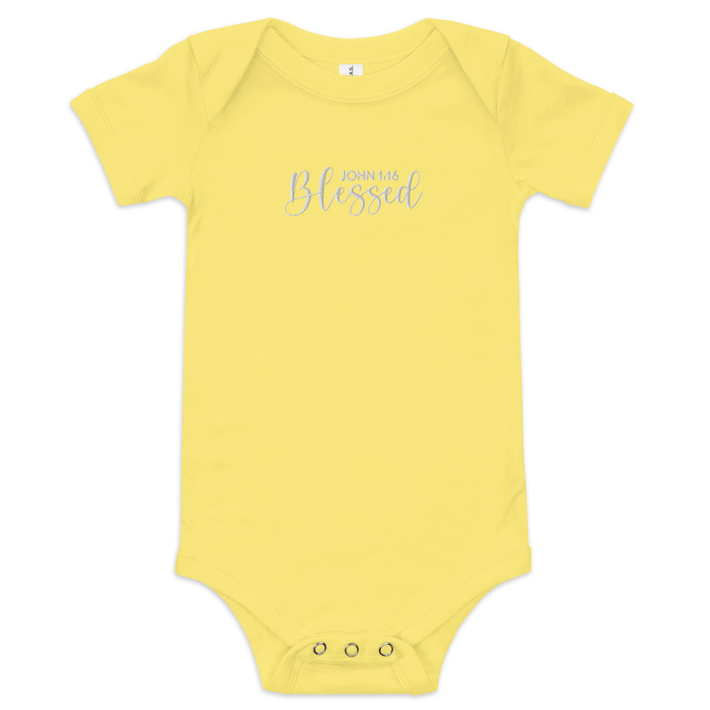 Blessed Baby Embroidered Short Sleeve One Piece (Unisex) - Humble & Faithful Co.