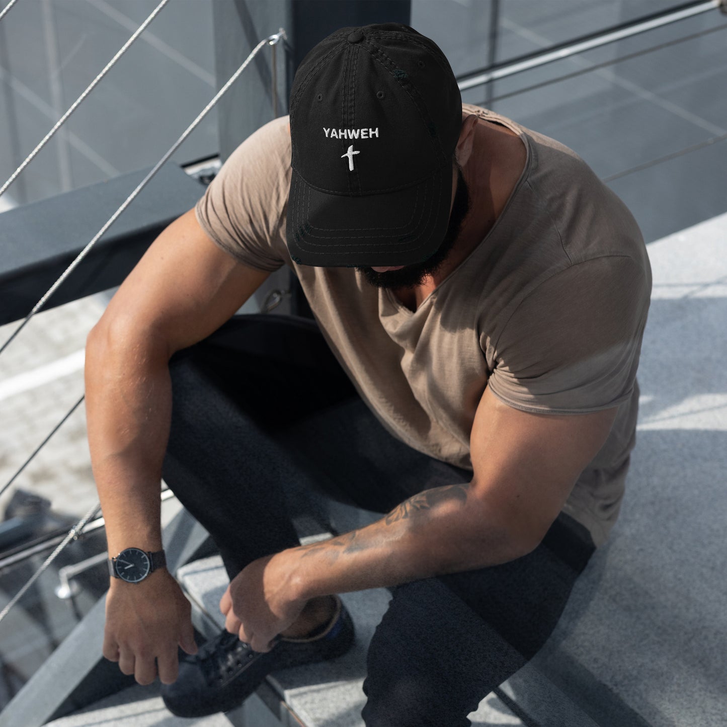 Distressed "Yahweh" Dad Hat (Unisex) - Humble & Faithful Co.