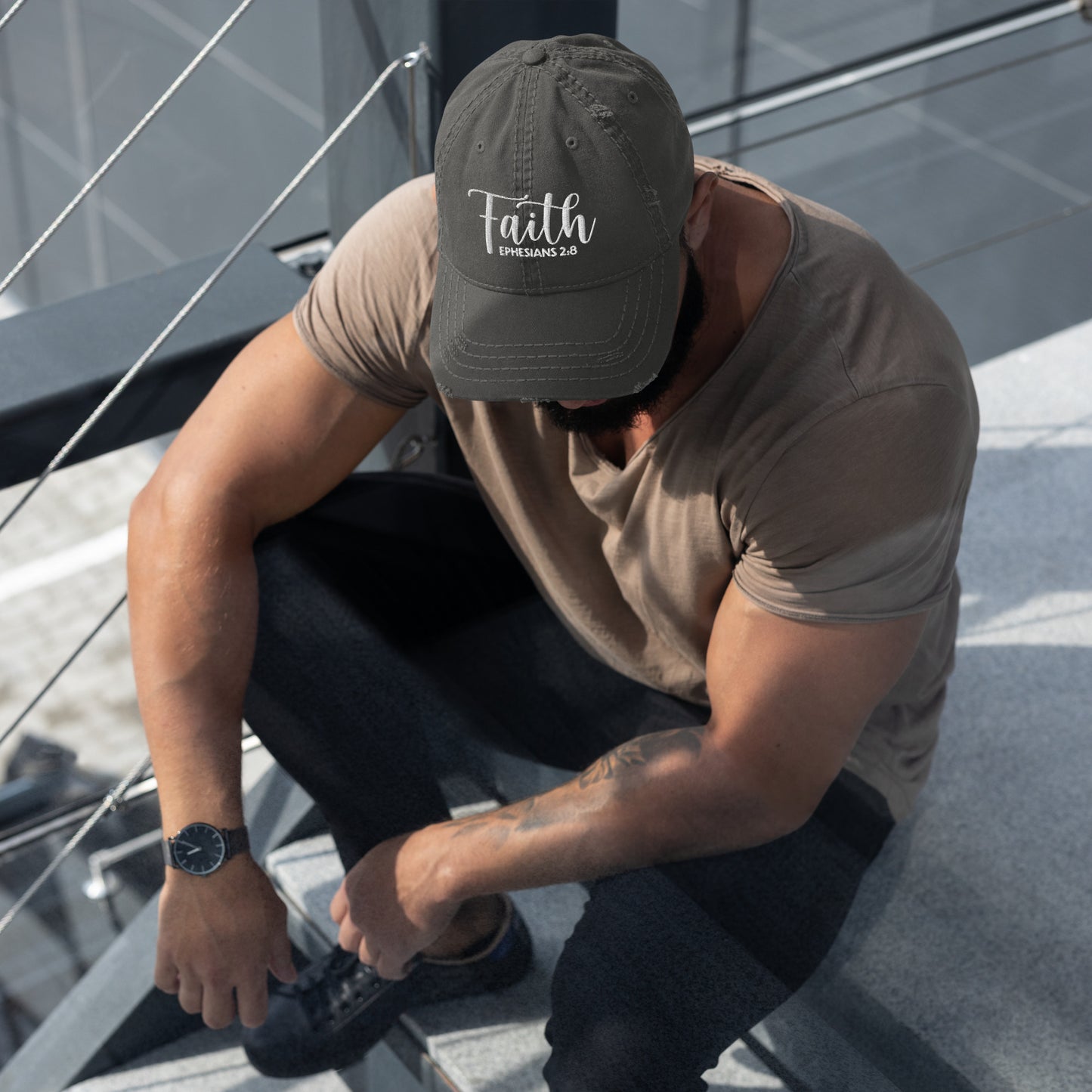 Faith Distressed Dad Hat (Unisex) - Humble & Faithful Co.