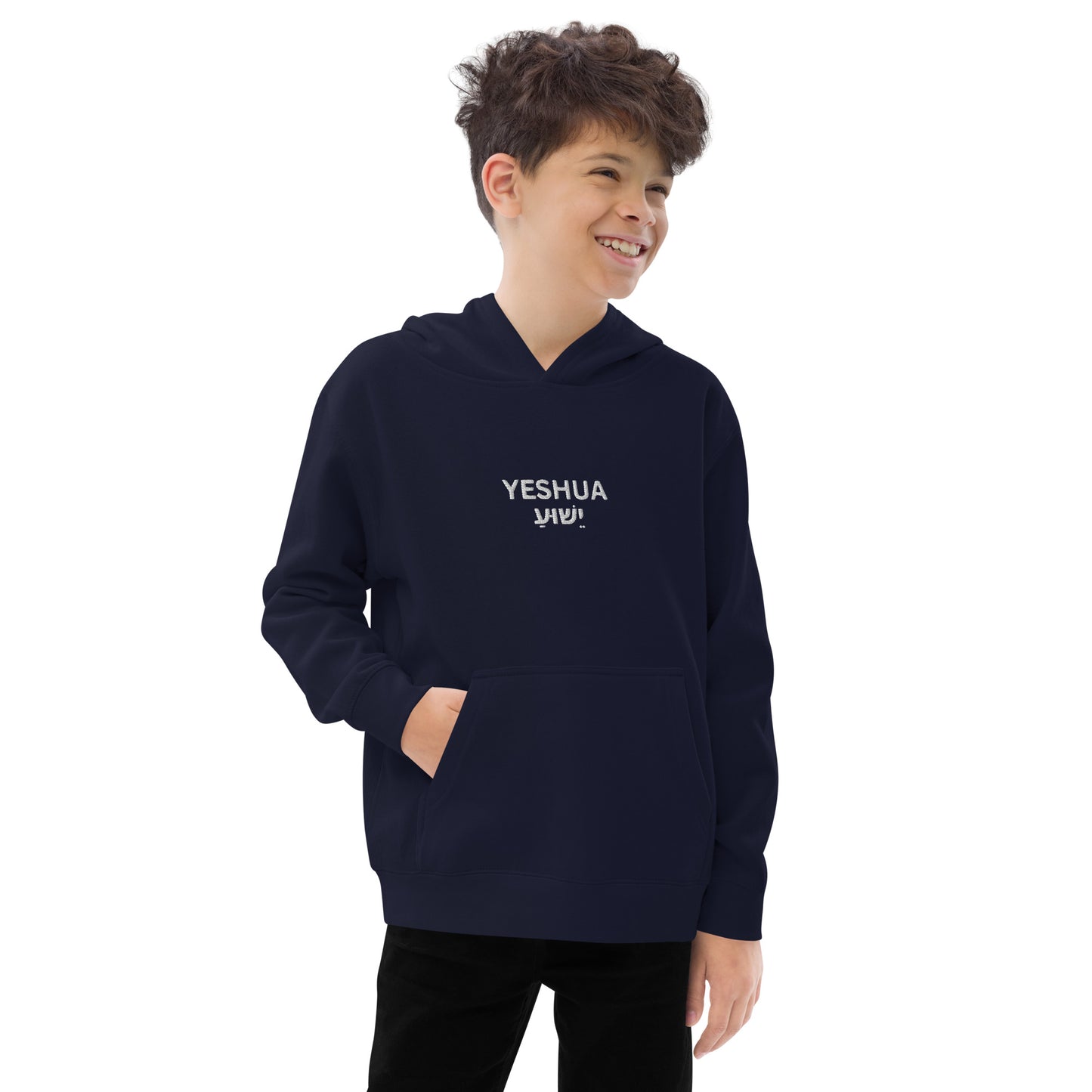 Kids Embroidered "Yeshua" Fleece Hoodie - Humble & Faithful Co.
