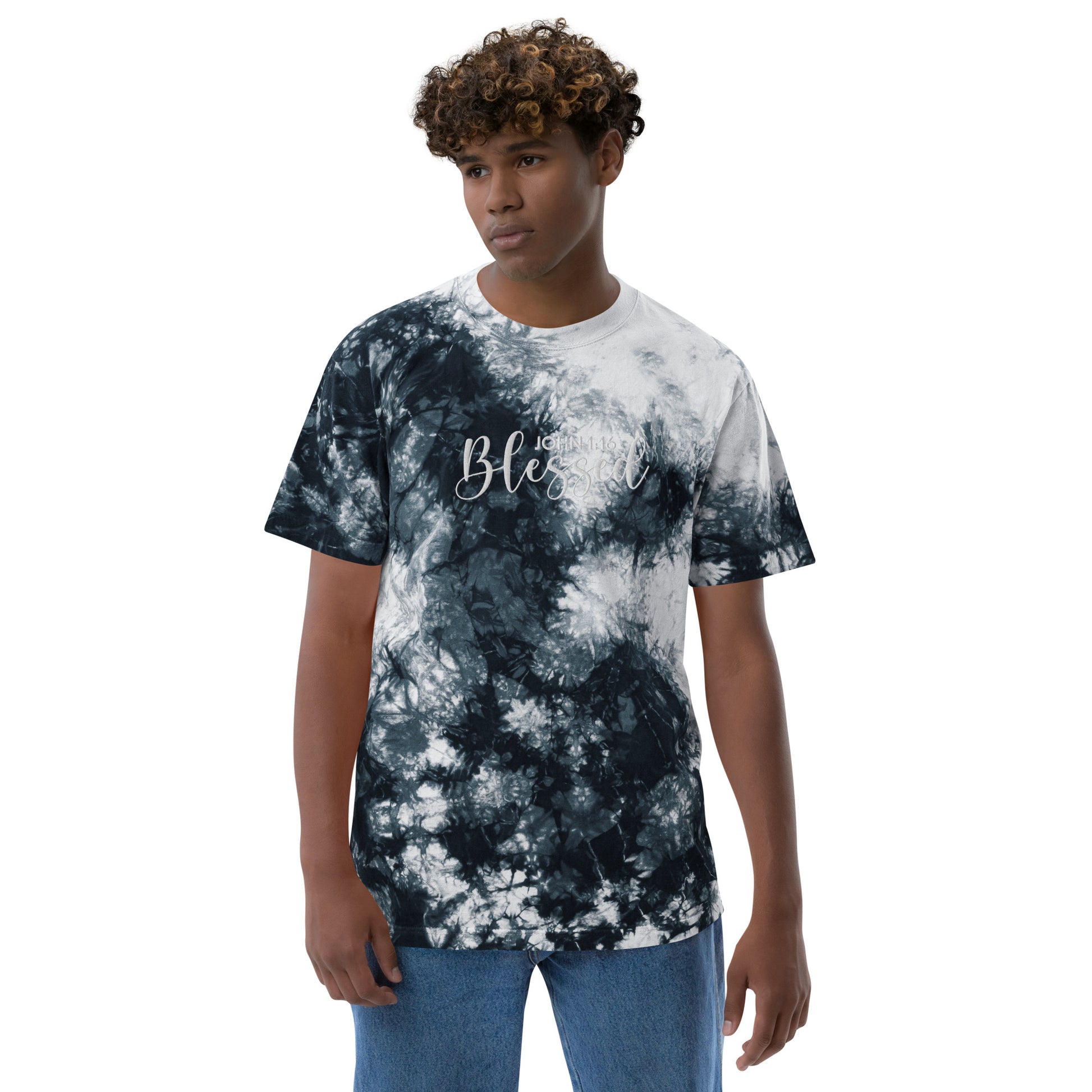 Oversized Embroidered Blessed Tie-Dye T-Shirt (Unisex) - Humble & Faithful Co.