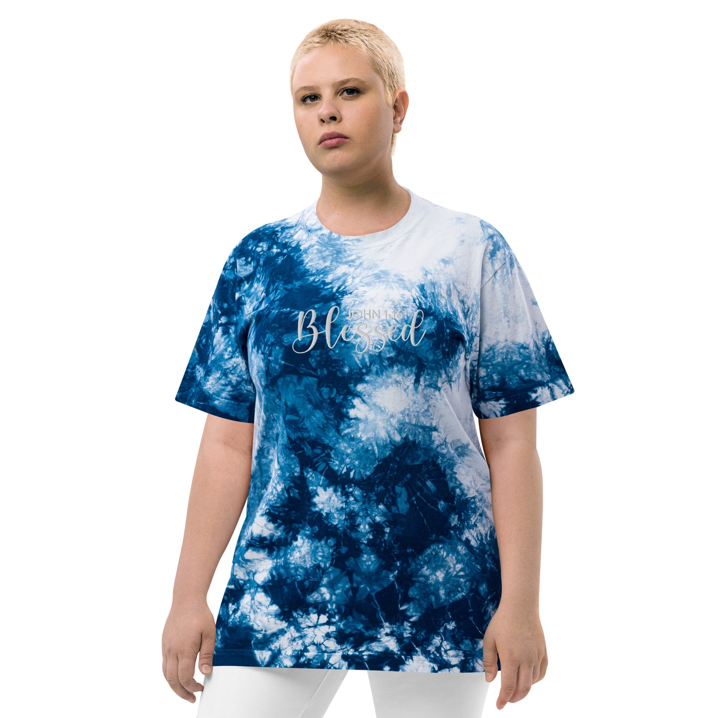 Oversized Embroidered Blessed Tie-Dye T-Shirt (Unisex) - Humble & Faithful Co.