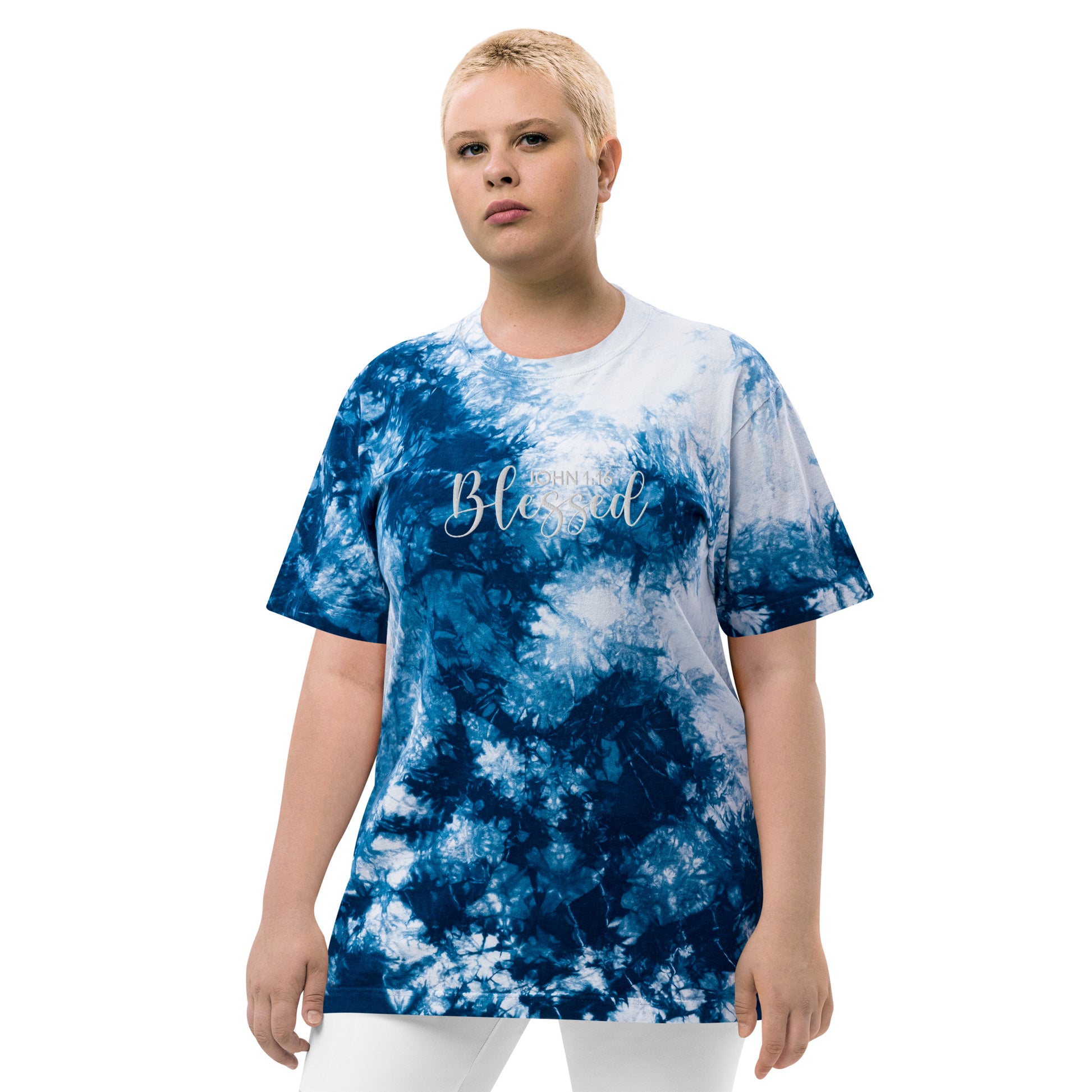 Oversized Embroidered Blessed Tie-Dye T-Shirt (Unisex) - Humble & Faithful Co.