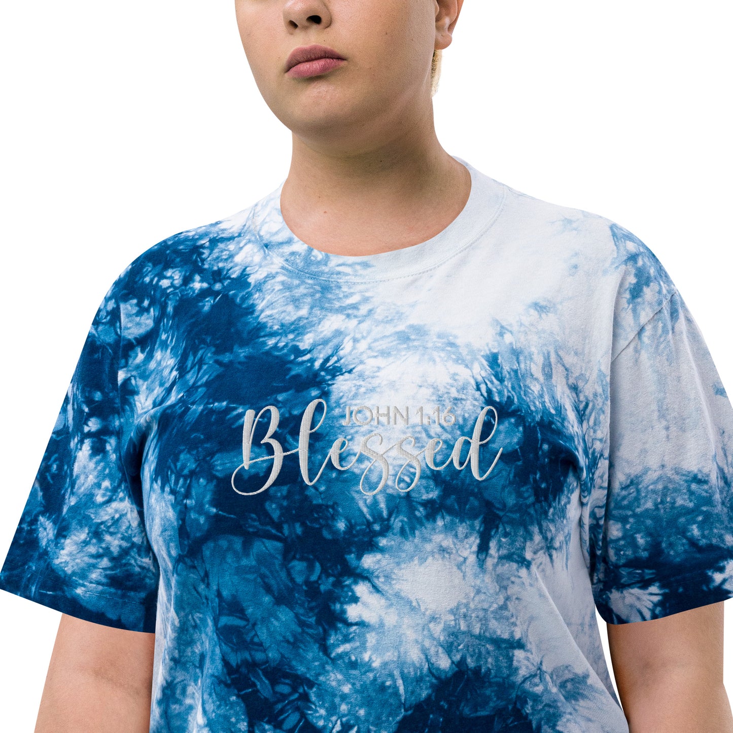 Oversized Embroidered Blessed Tie-Dye T-Shirt (Unisex) - Humble & Faithful Co.