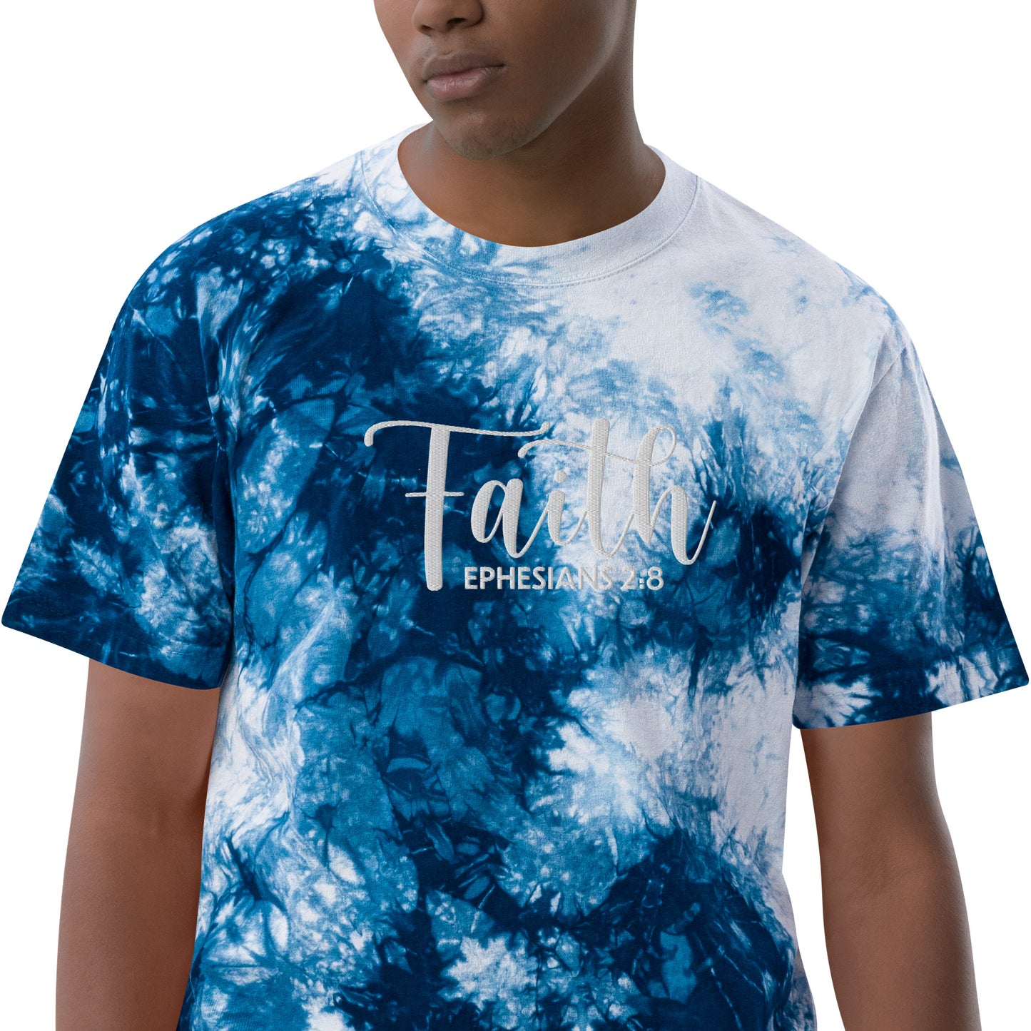 Oversized Embroidered Faith Tie-Dye T-Shirt (Unisex) - Humble & Faithful Co.