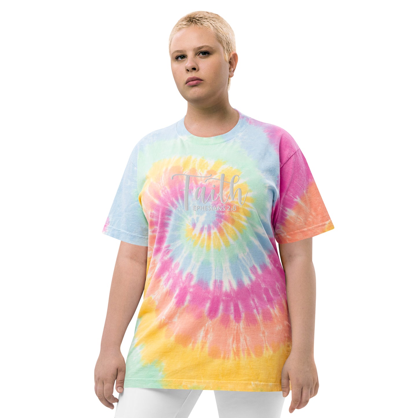 Oversized Embroidered Faith Tie-Dye T-Shirt (Unisex) - Humble & Faithful Co.