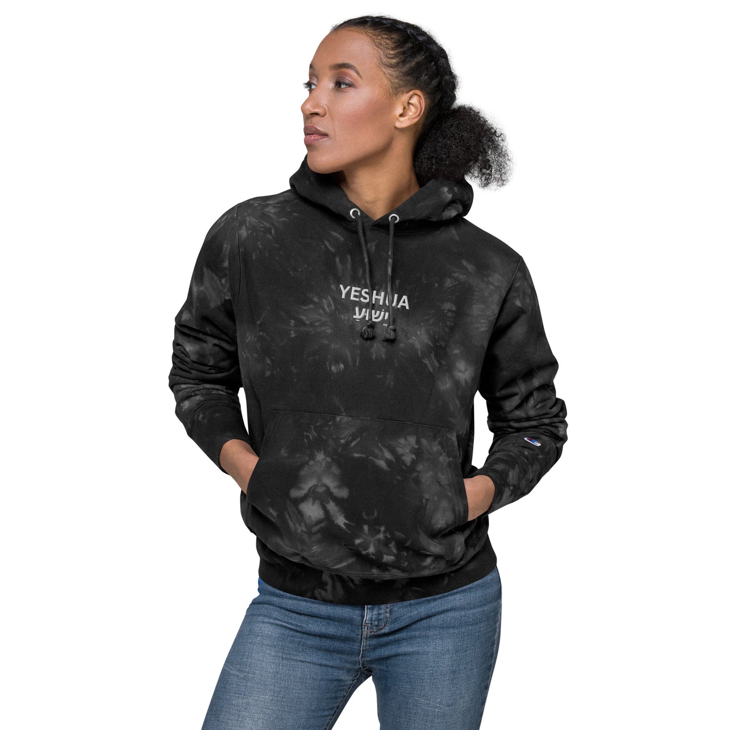 Yeshua Embroidered Champion Tie-Dye Hoodie (Unisex) - Humble & Faithful Co.