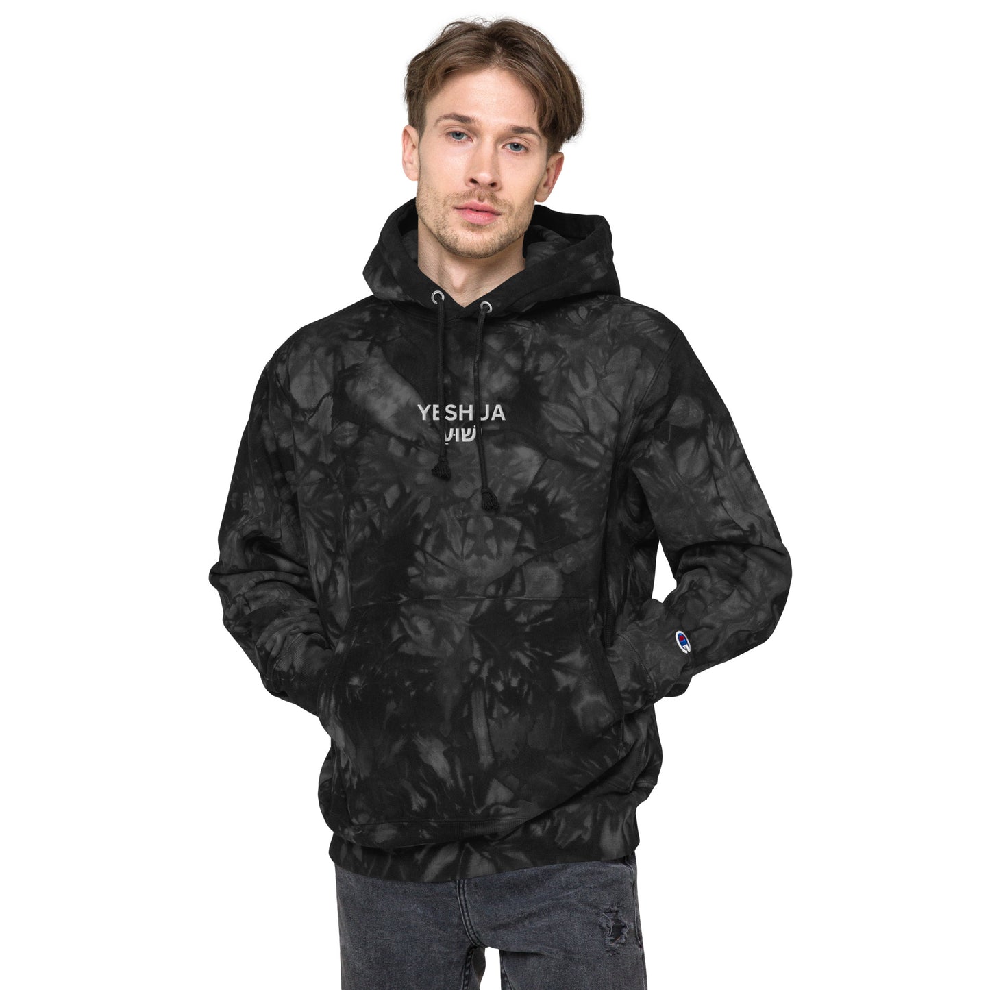 Yeshua Embroidered Champion Tie-Dye Hoodie (Unisex) - Humble & Faithful Co.