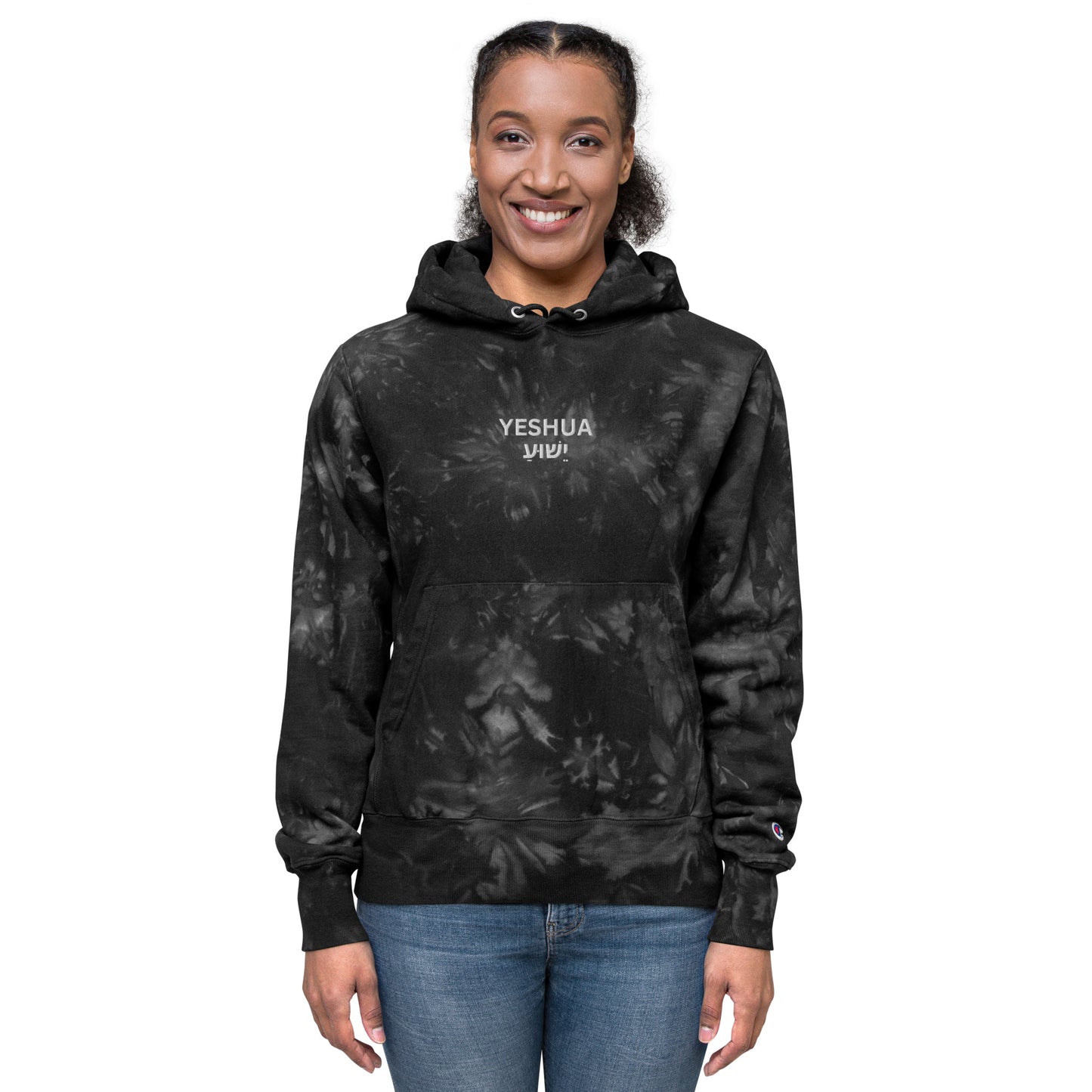 Yeshua Embroidered Champion Tie-Dye Hoodie (Unisex) - Humble & Faithful Co.