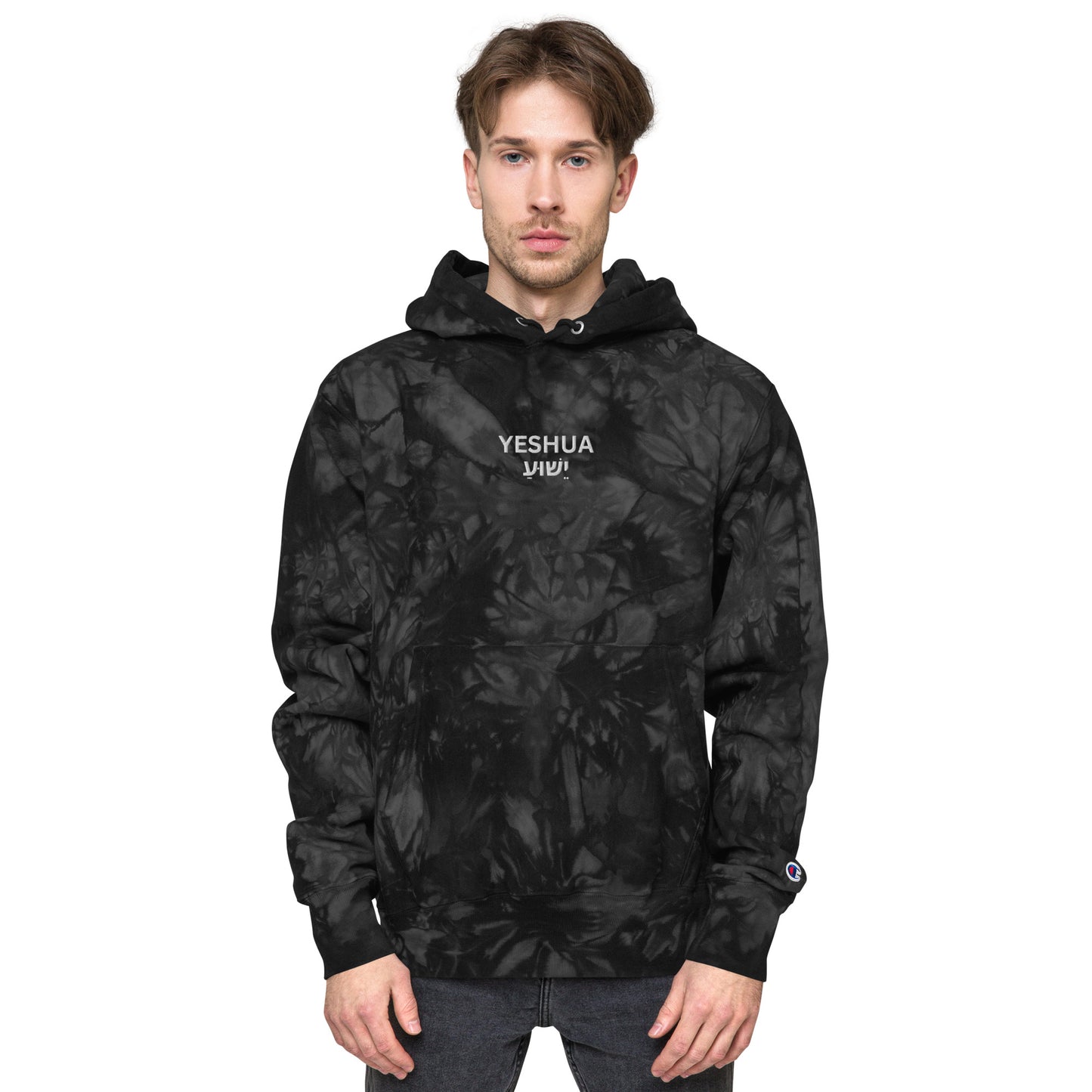 Yeshua Embroidered Champion Tie-Dye Hoodie (Unisex) - Humble & Faithful Co.