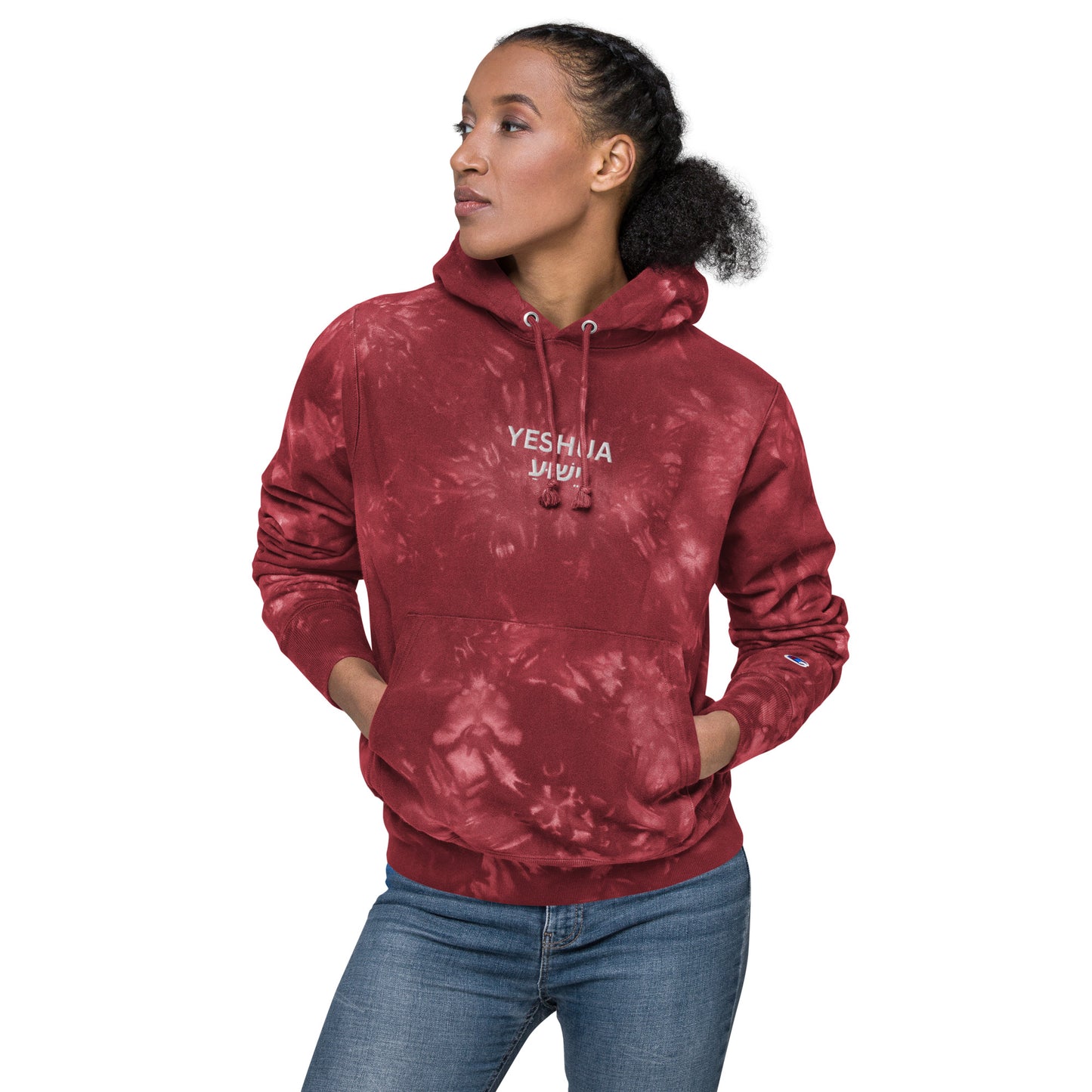 Yeshua Embroidered Champion Tie-Dye Hoodie (Unisex) - Humble & Faithful Co.