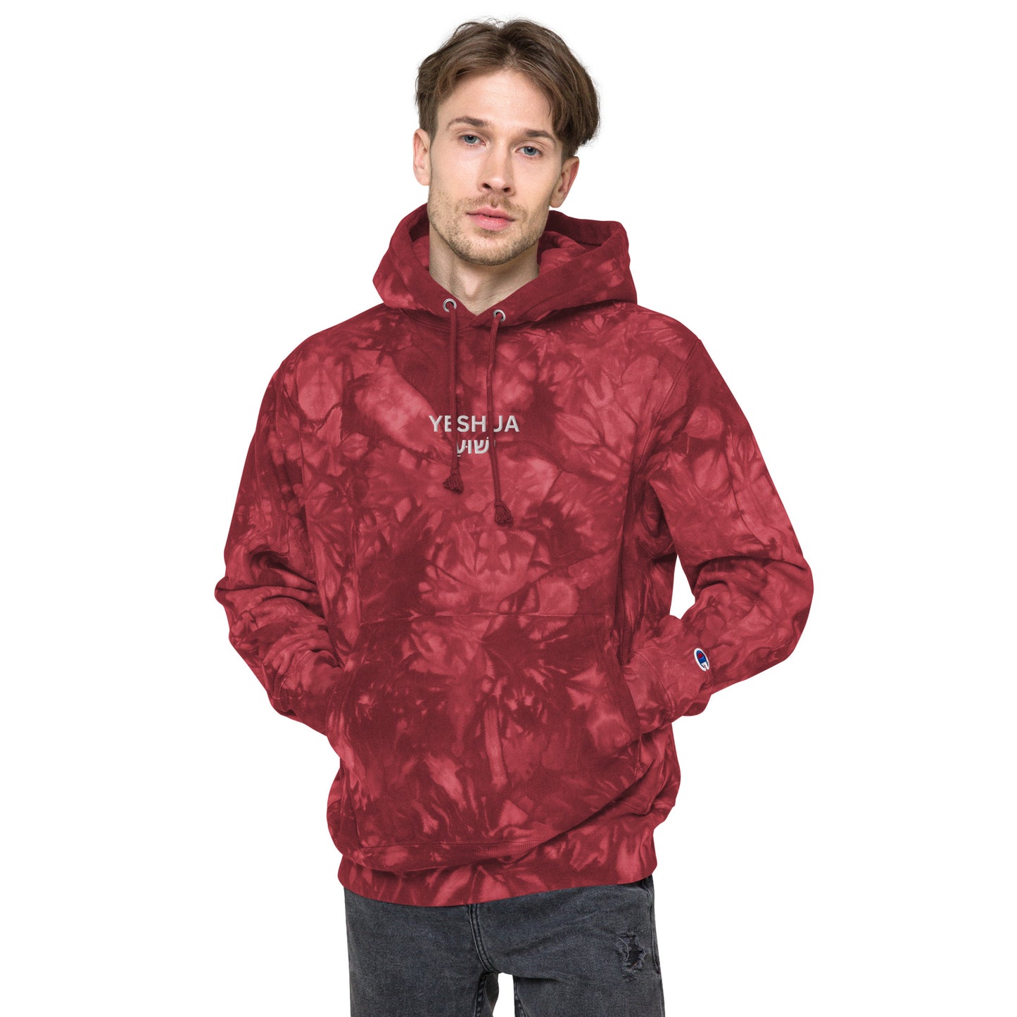 Yeshua Embroidered Champion Tie-Dye Hoodie (Unisex) - Humble & Faithful Co.