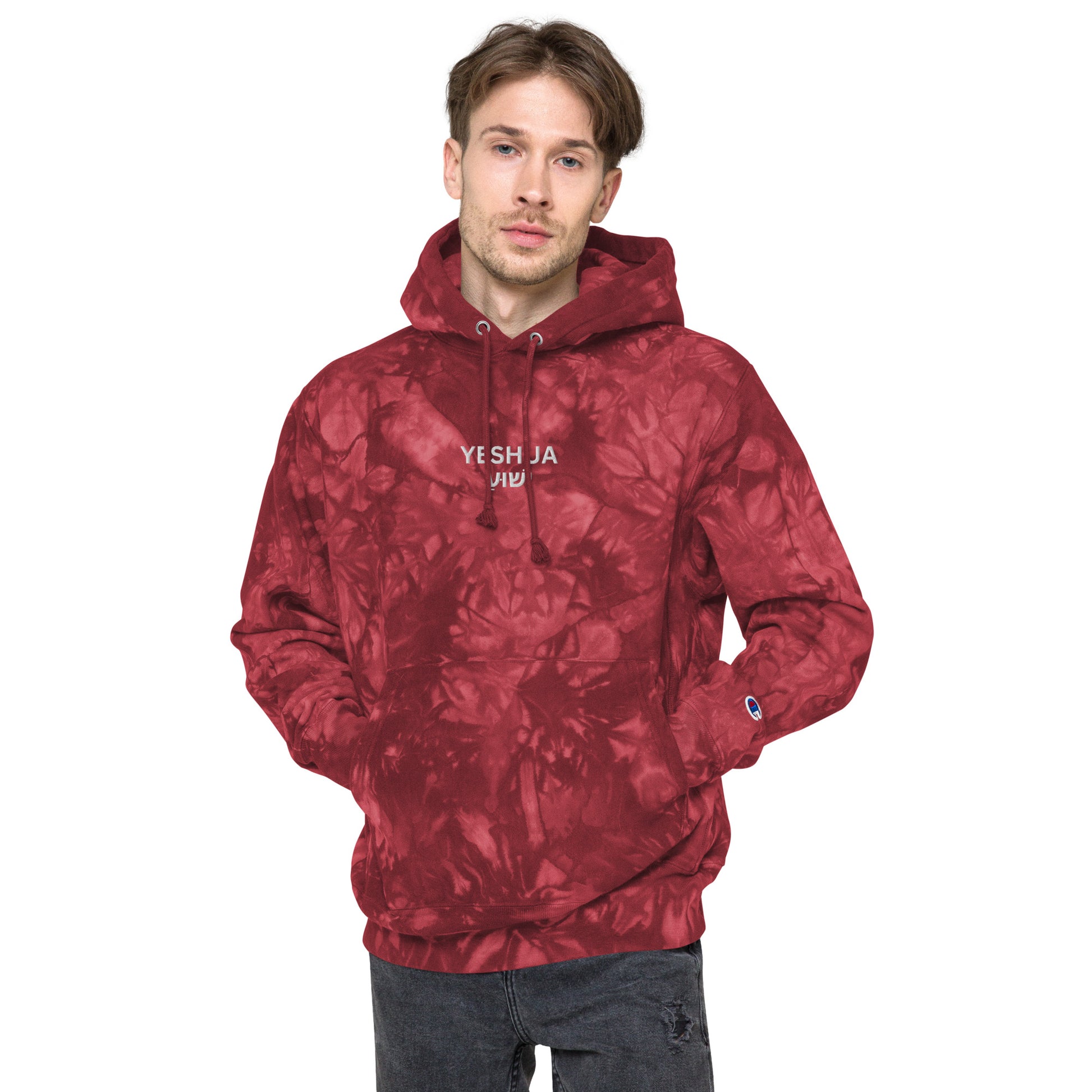 Yeshua Embroidered Champion Tie-Dye Hoodie (Unisex) - Humble & Faithful Co.