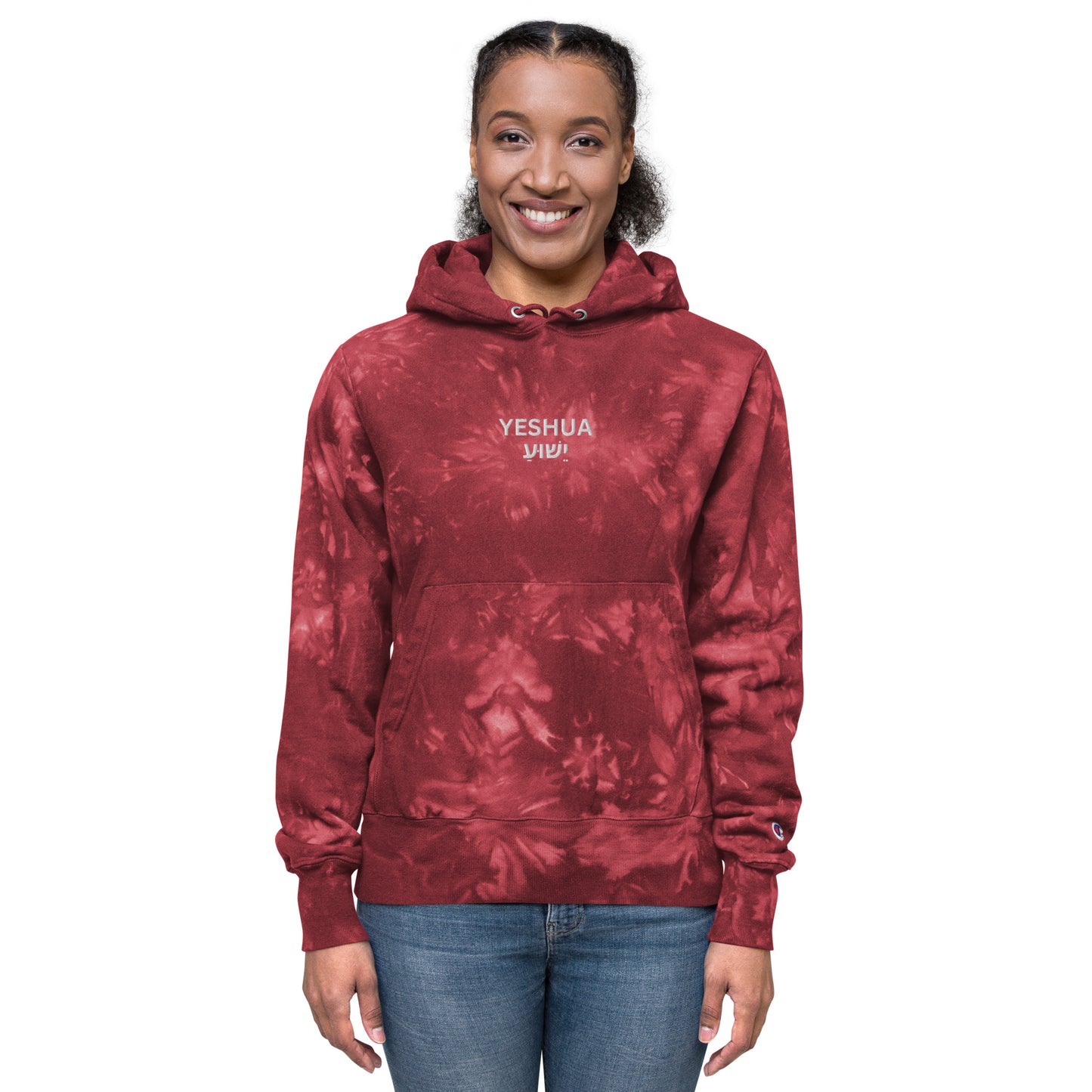 Yeshua Embroidered Champion Tie-Dye Hoodie (Unisex) - Humble & Faithful Co.
