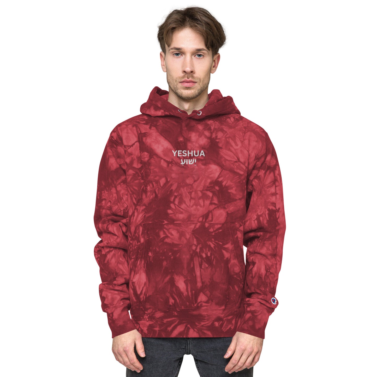 Yeshua Embroidered Champion Tie-Dye Hoodie (Unisex) - Humble & Faithful Co.
