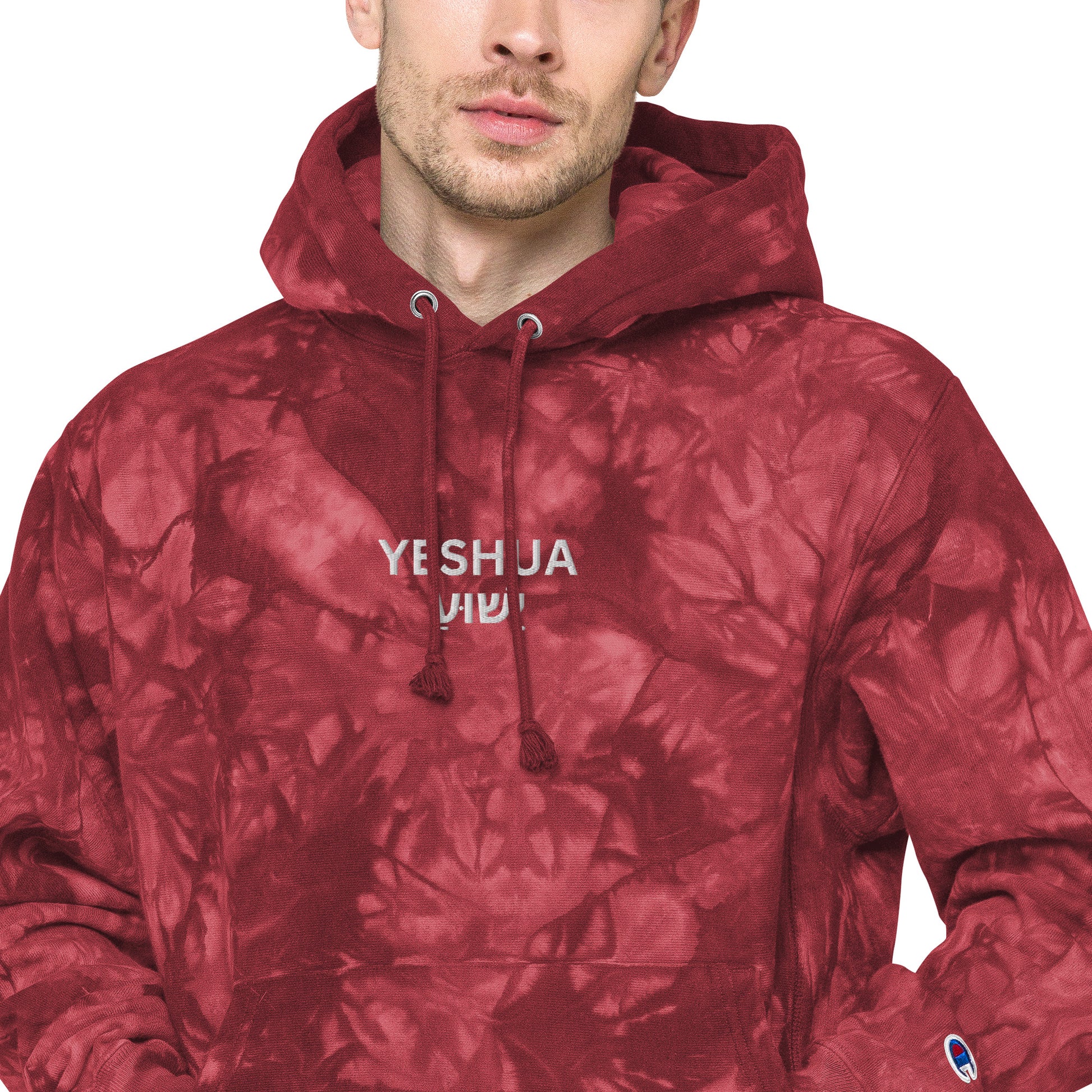 Yeshua Embroidered Champion Tie-Dye Hoodie (Unisex) - Humble & Faithful Co.