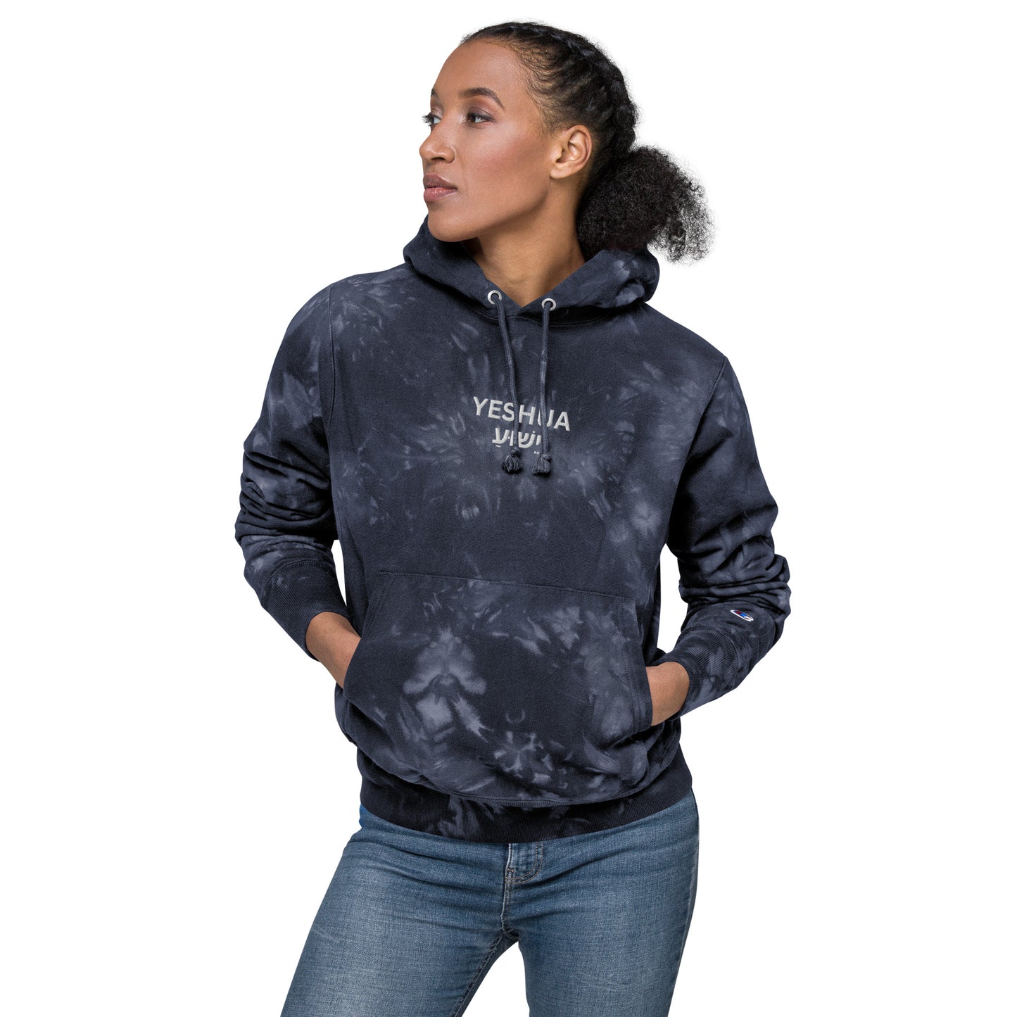 Yeshua Embroidered Champion Tie-Dye Hoodie (Unisex) - Humble & Faithful Co.