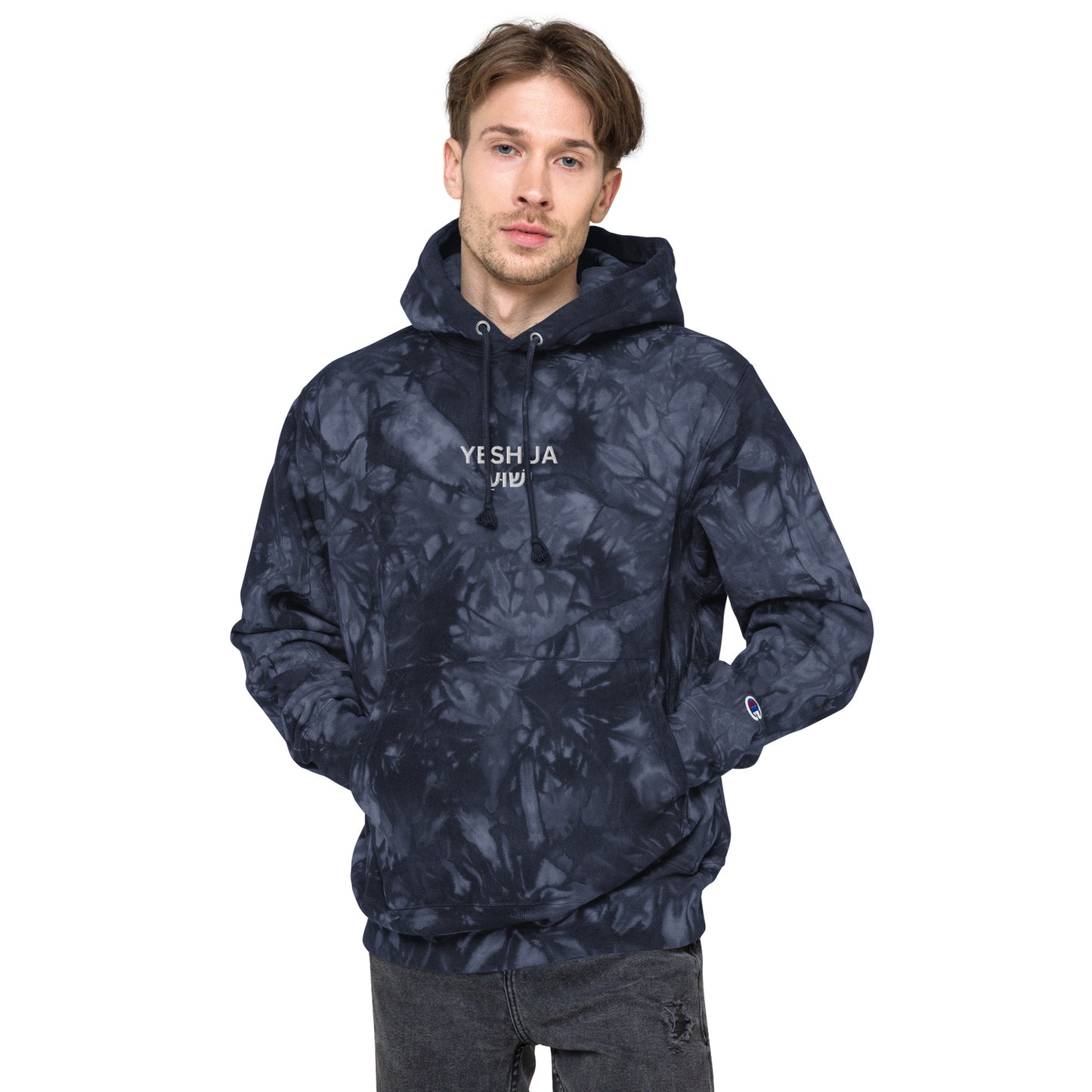 Yeshua Embroidered Champion Tie-Dye Hoodie (Unisex) - Humble & Faithful Co.