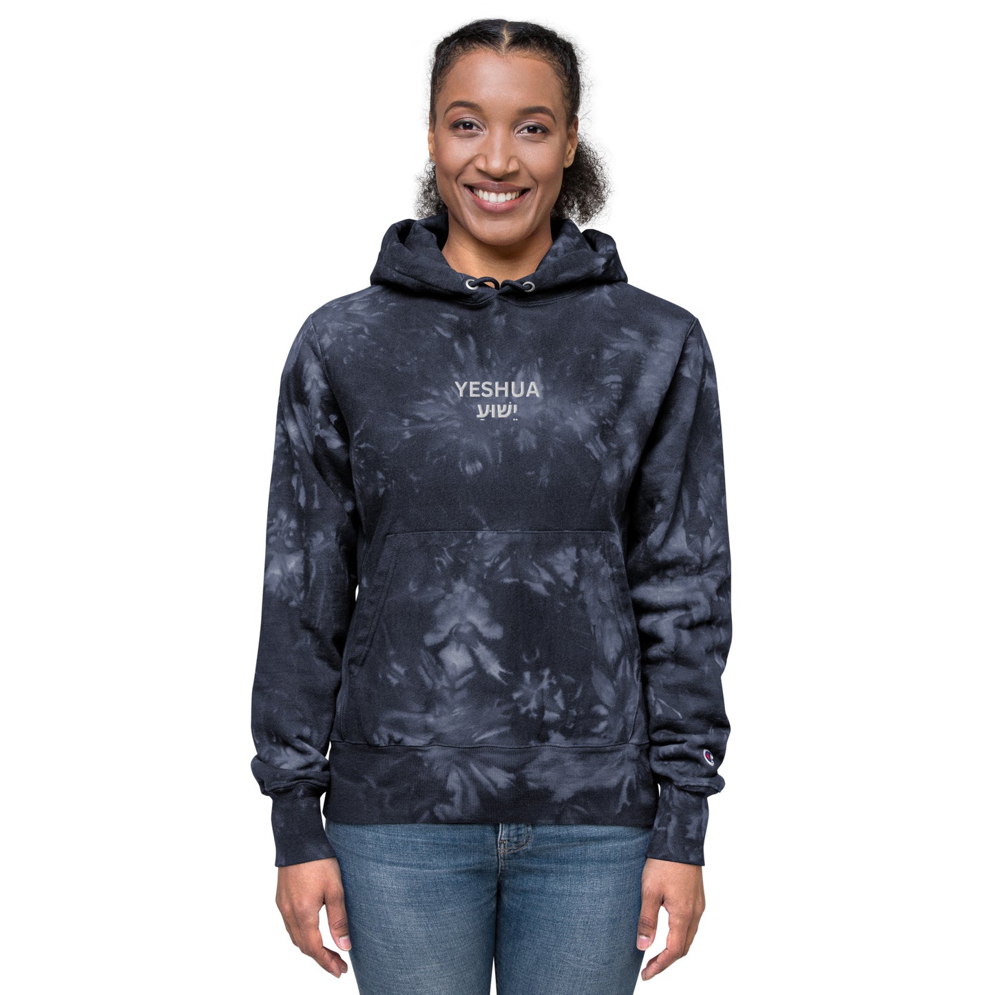 Yeshua Embroidered Champion Tie-Dye Hoodie (Unisex) - Humble & Faithful Co.
