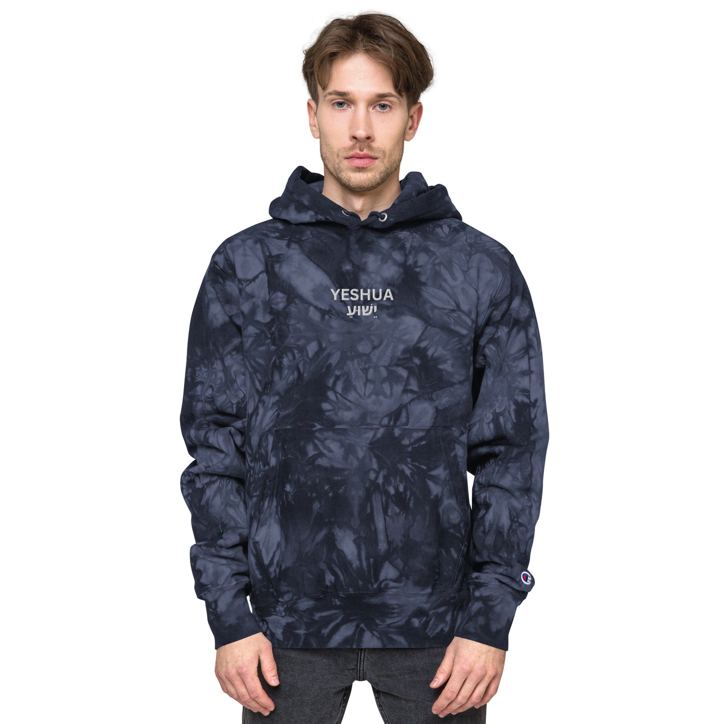 Yeshua Embroidered Champion Tie-Dye Hoodie (Unisex) - Humble & Faithful Co.