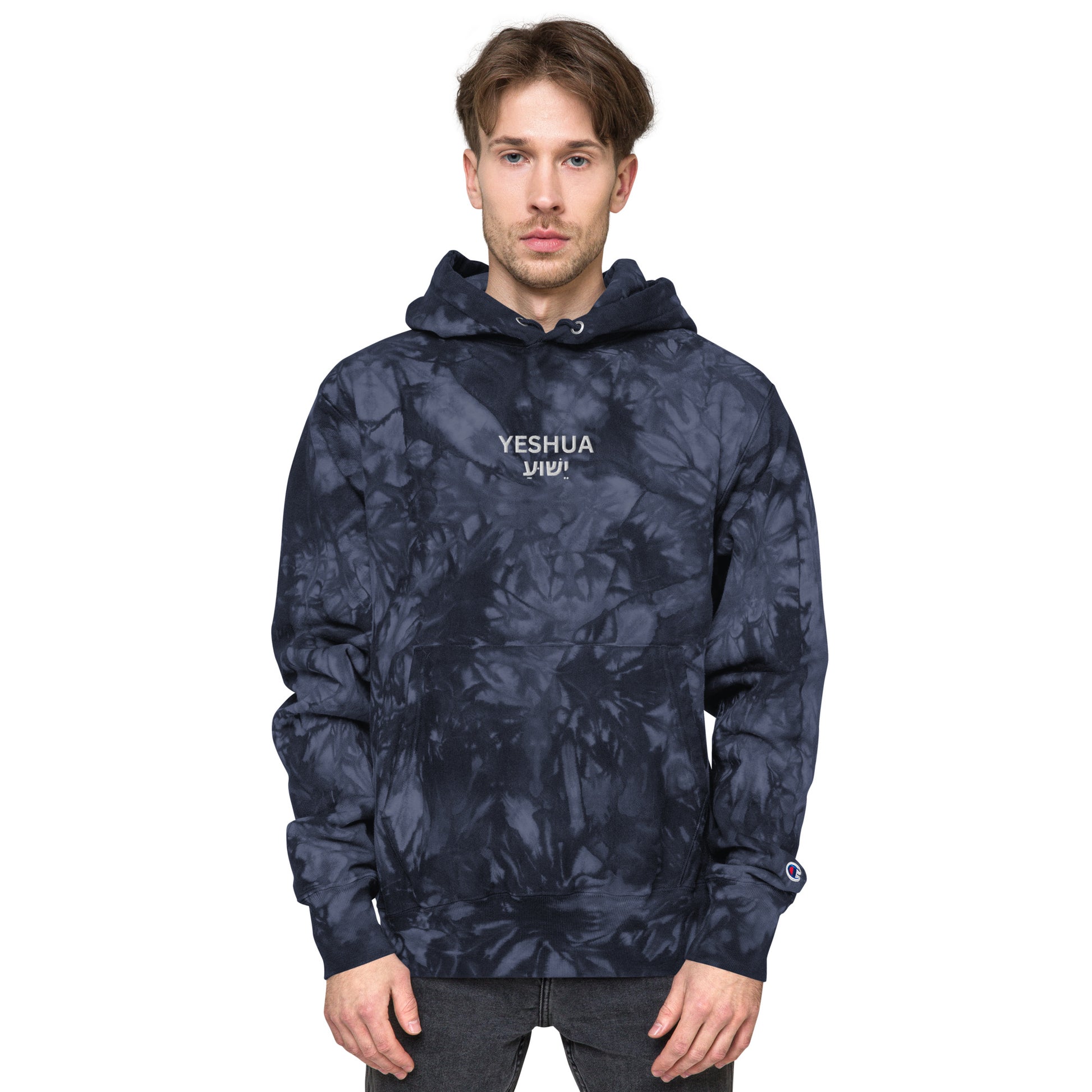 Yeshua Embroidered Champion Tie-Dye Hoodie (Unisex) - Humble & Faithful Co.