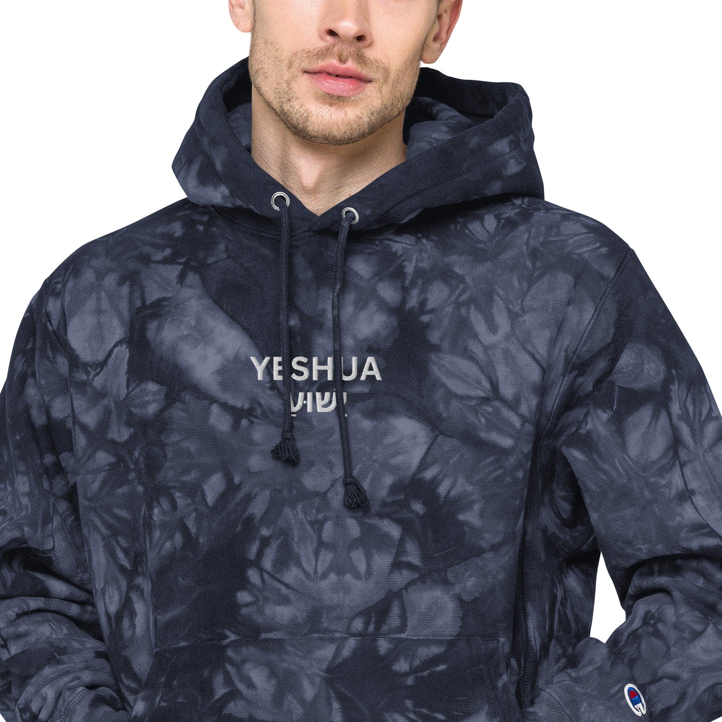 Yeshua Embroidered Champion Tie-Dye Hoodie (Unisex) - Humble & Faithful Co.