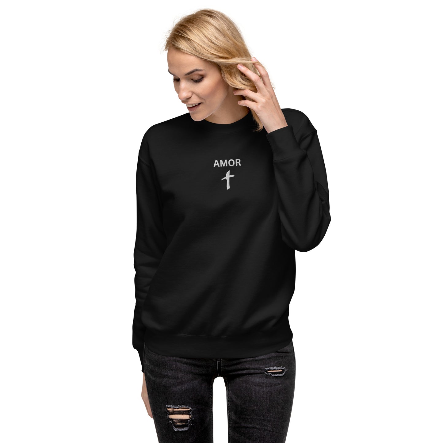 Women's Premium Embroidered "Amor" Sweatshirt - Humble & Faithful Co.