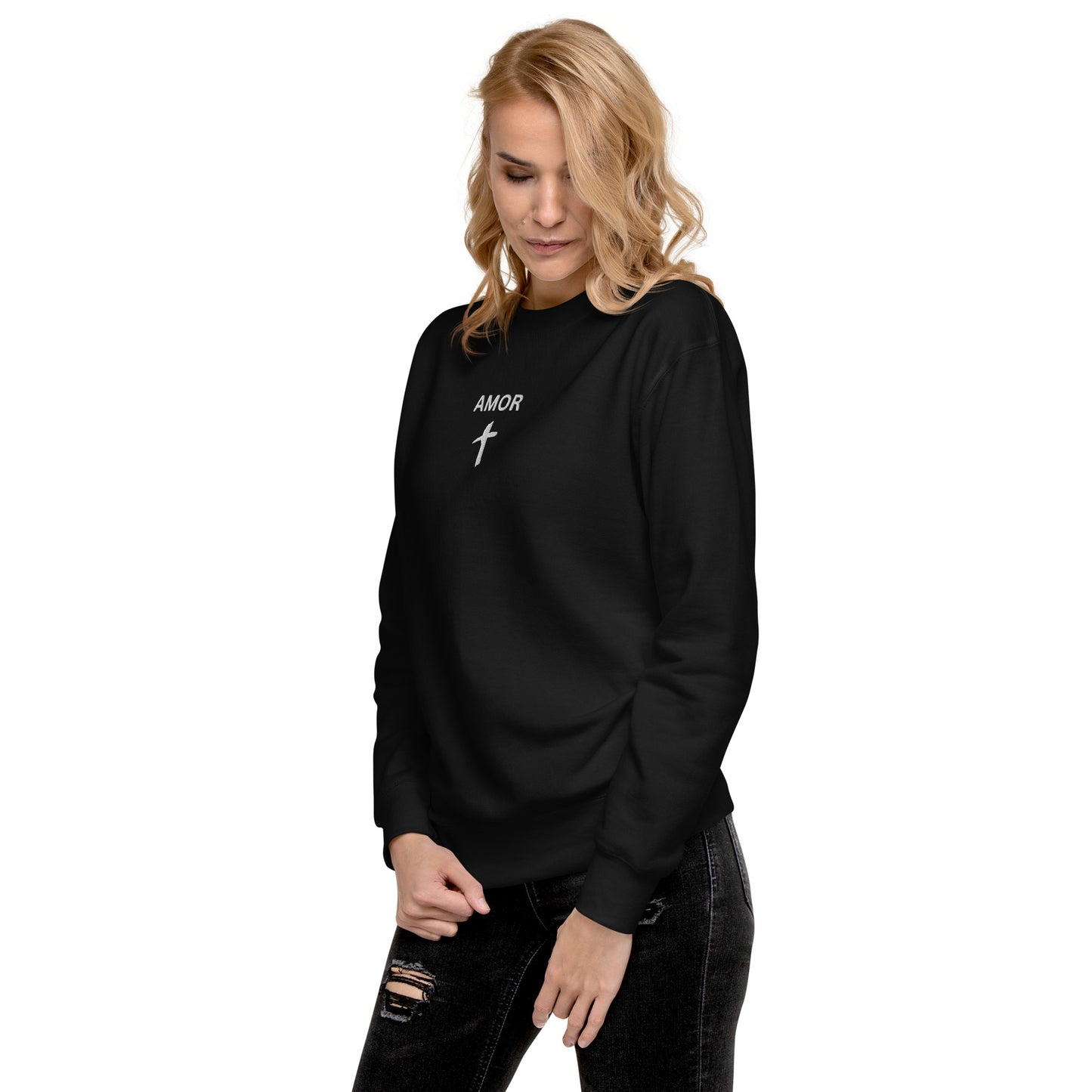 Women's Premium Embroidered "Amor" Sweatshirt - Humble & Faithful Co.