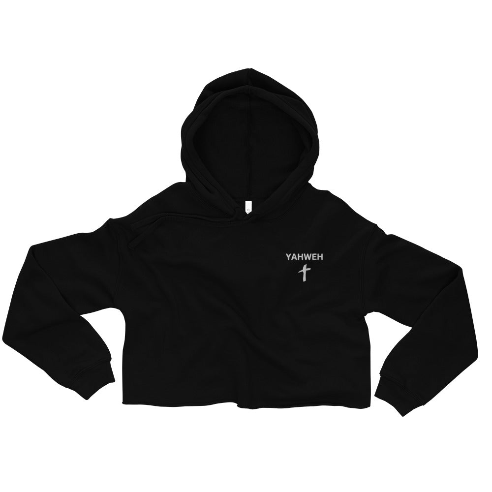 Yahweh Embroidered Crop Fleece Hoodie - Humble & Faithful Co.