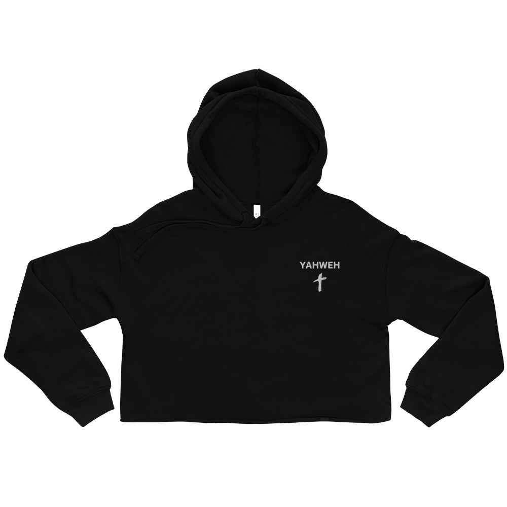Yahweh Embroidered Crop Fleece Hoodie - Humble & Faithful Co.