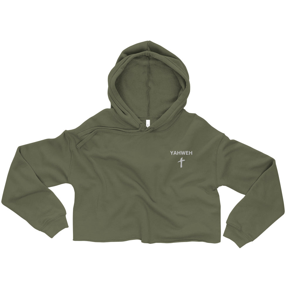 Yahweh Embroidered Crop Fleece Hoodie - Humble & Faithful Co.