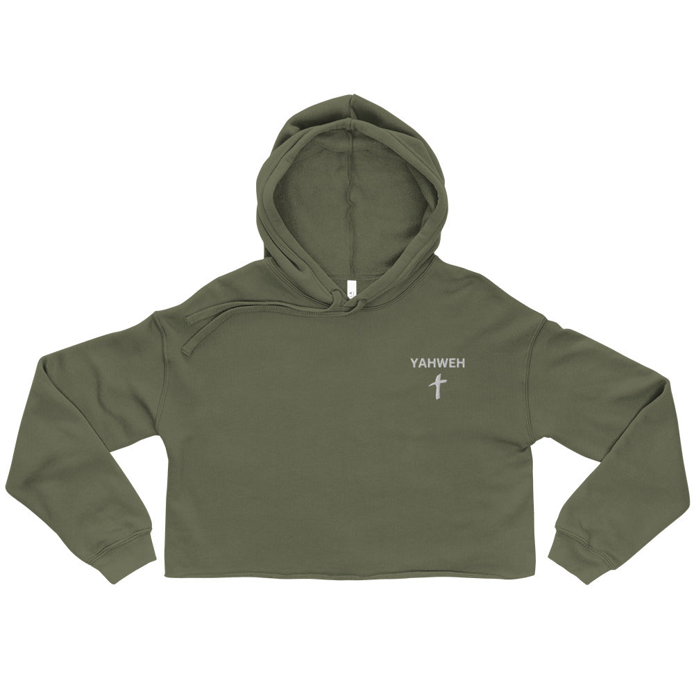 Yahweh Embroidered Crop Fleece Hoodie - Humble & Faithful Co.