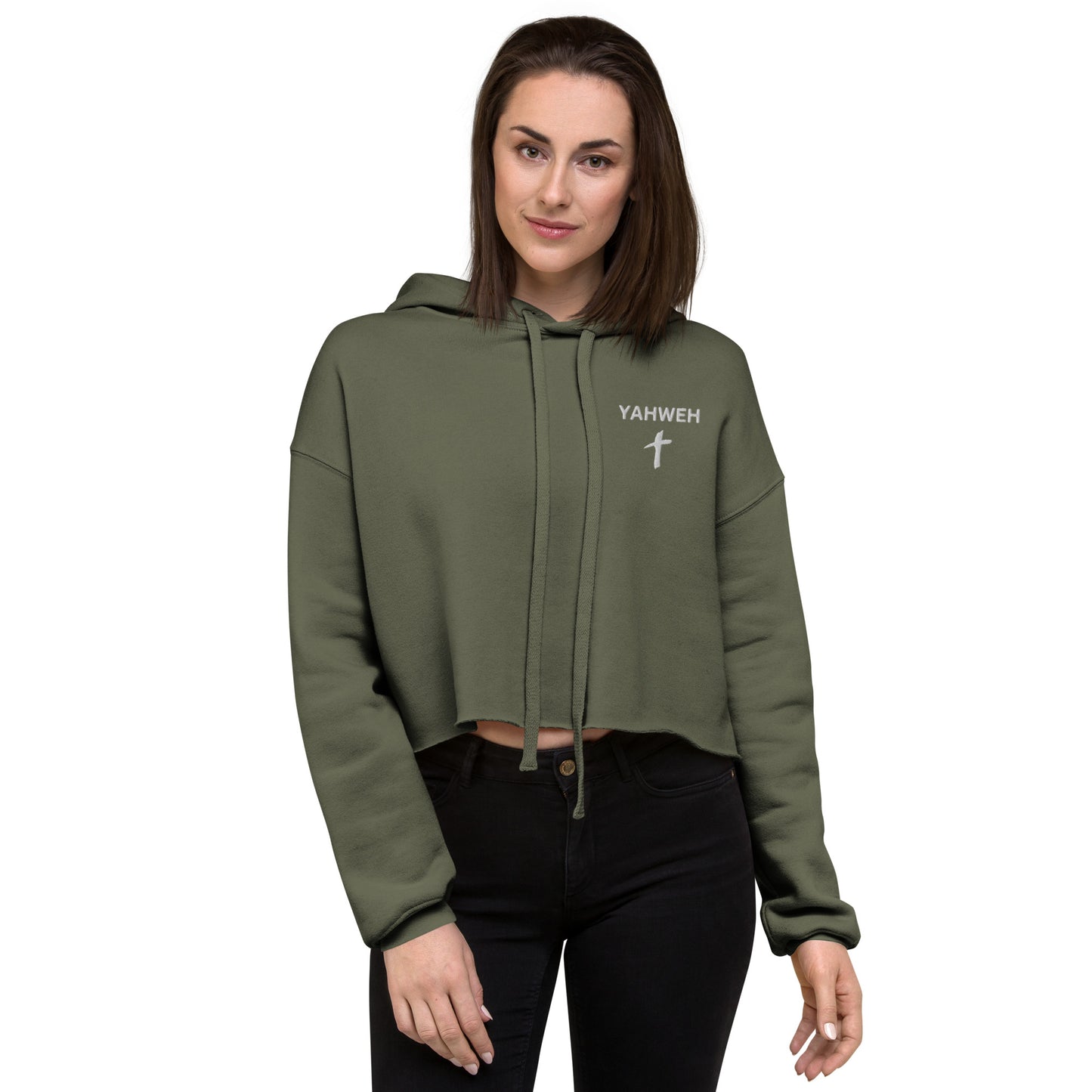 Yahweh Embroidered Crop Fleece Hoodie - Humble & Faithful Co.