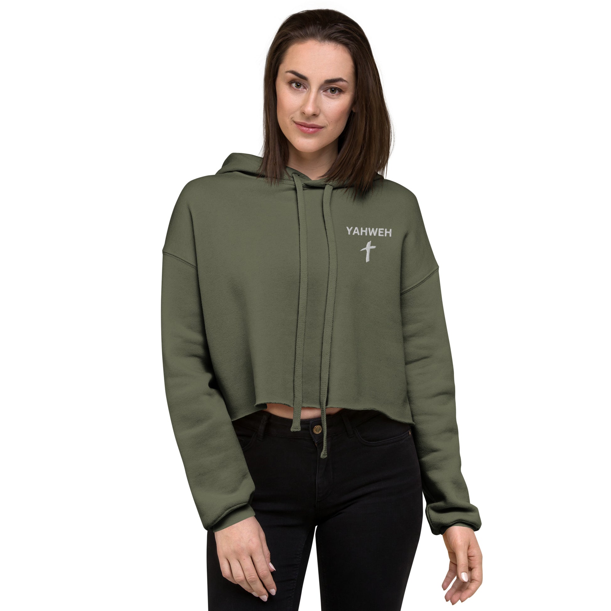 Yahweh Embroidered Crop Fleece Hoodie - Humble & Faithful Co.
