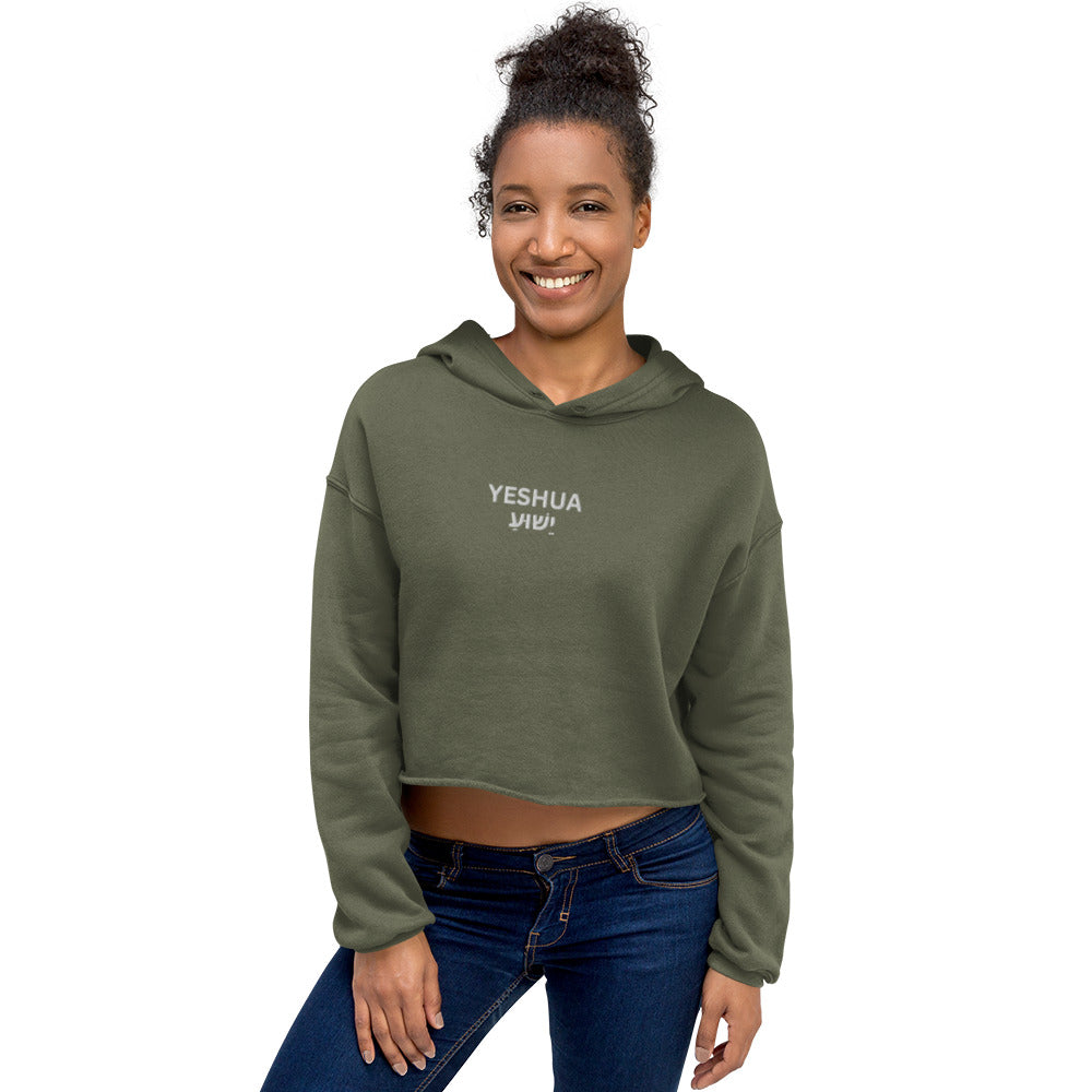 Yeshua Embroidered Cropped Fleece Hoodie - Humble & Faithful Co.