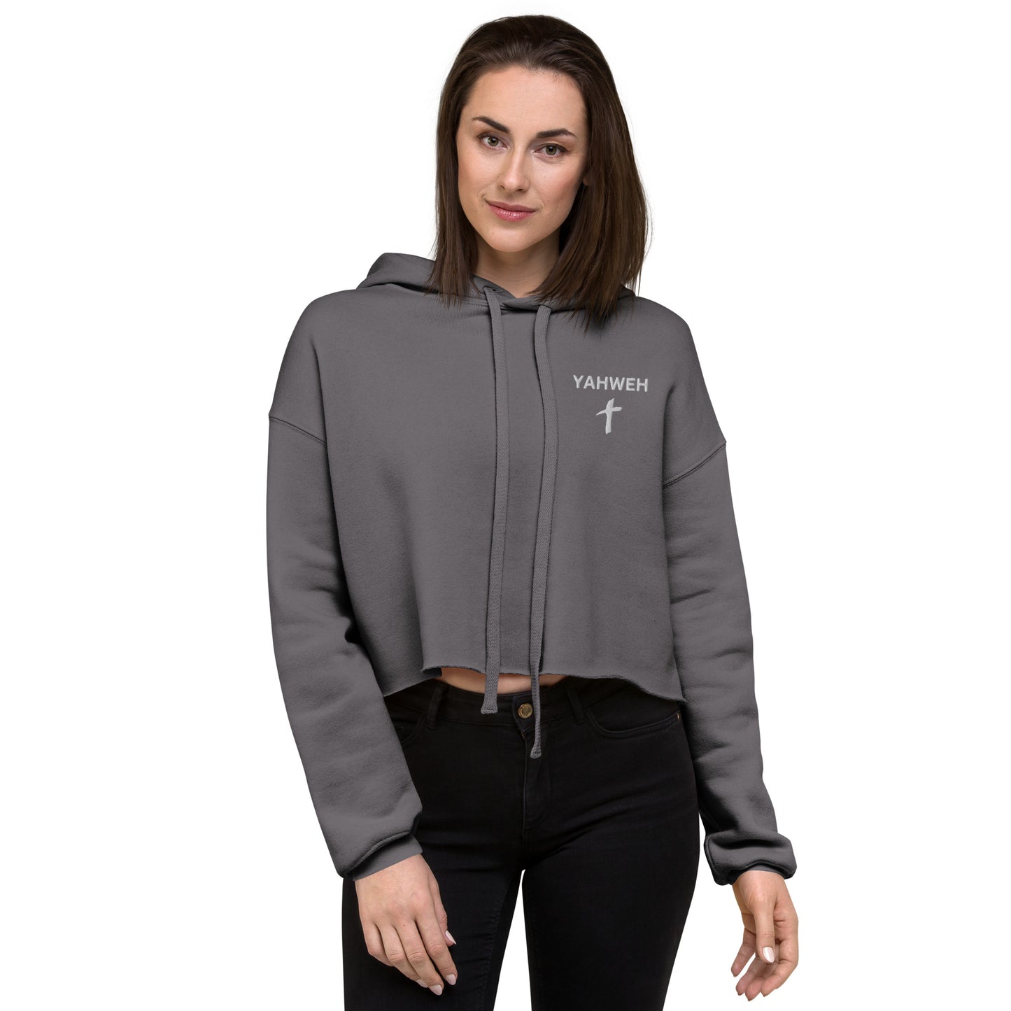 Yahweh Embroidered Crop Fleece Hoodie - Humble & Faithful Co.