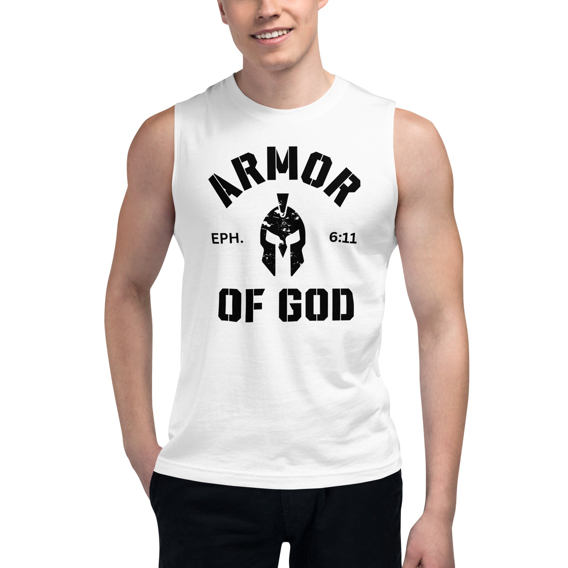 Armor of God Muscle Shirt (White) - Humble & Faithful Co.