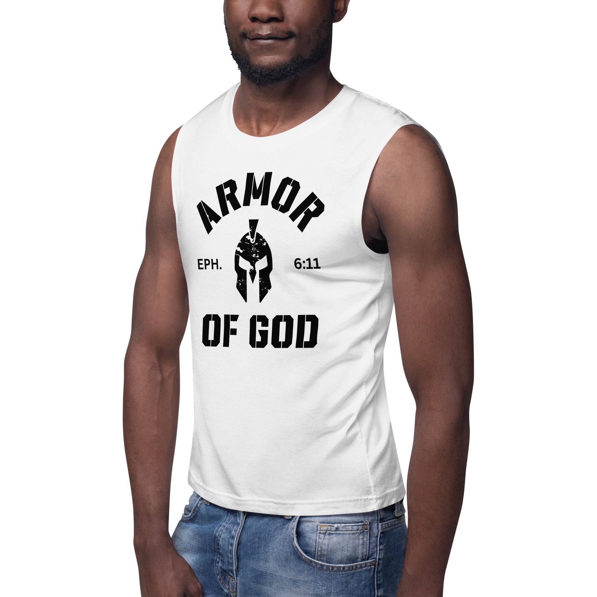 Armor of God Muscle Shirt (White) - Humble & Faithful Co.